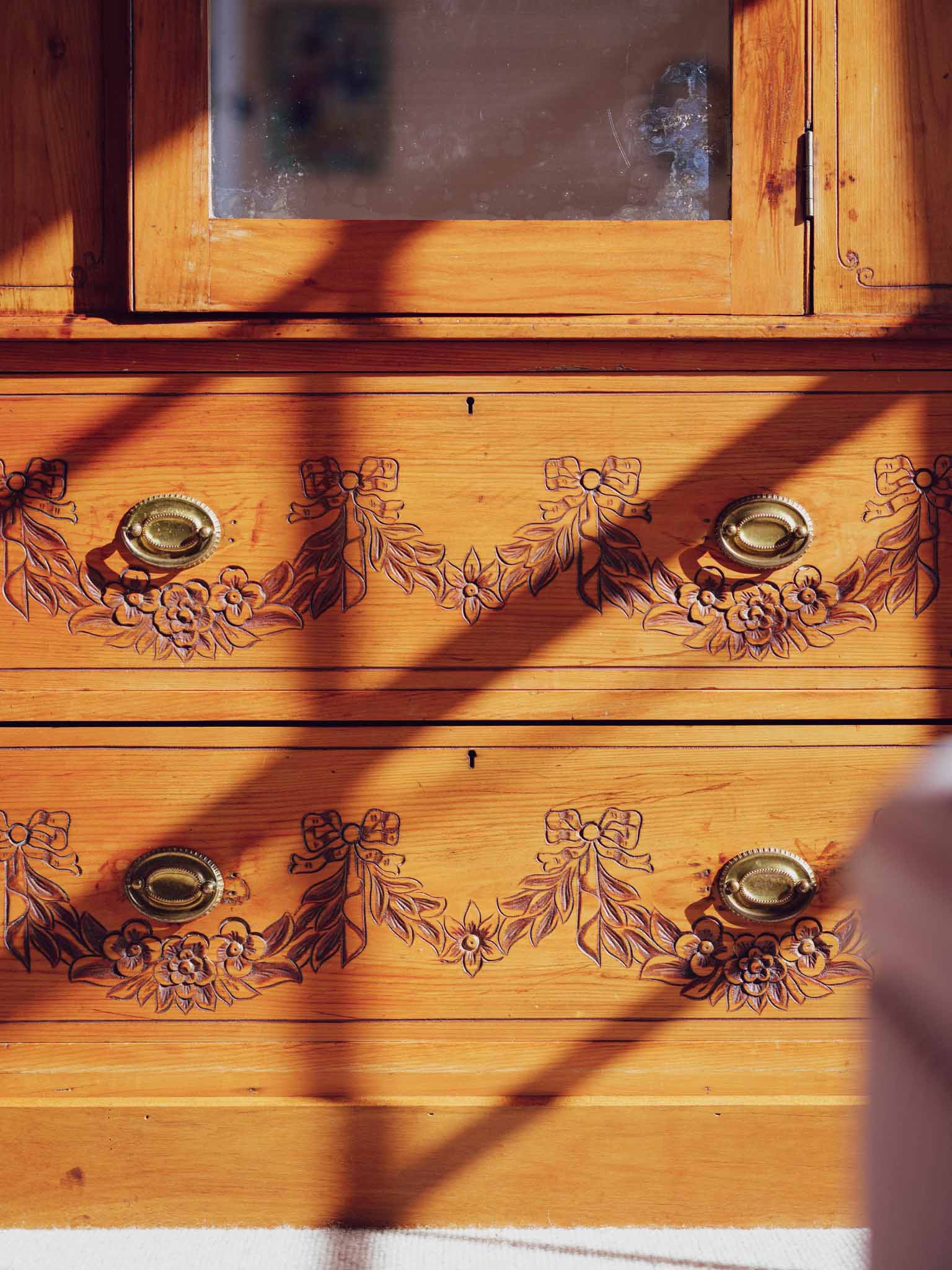 Bows & Florals - Antique Folk Art Cupboard w Drawers