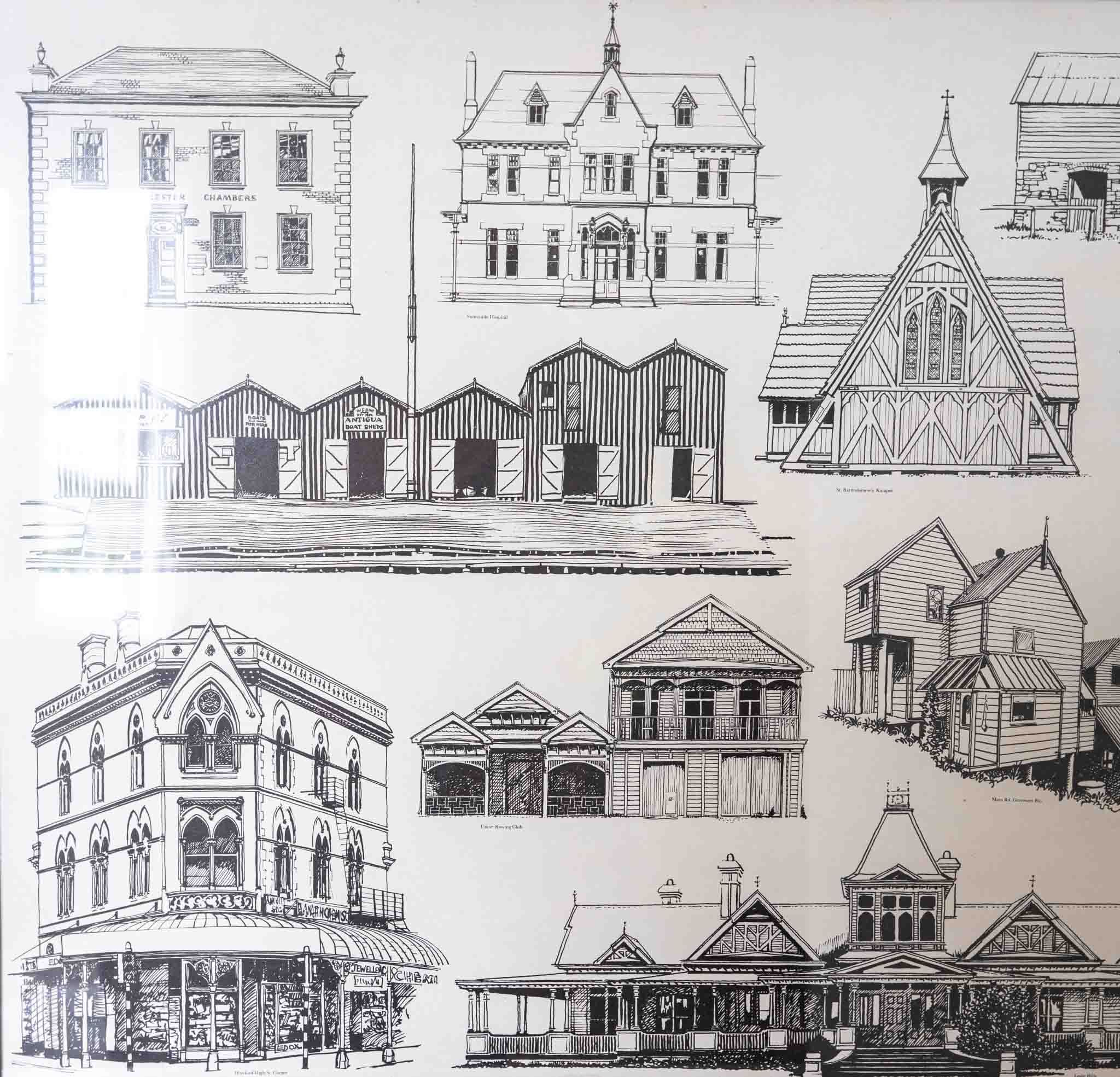 Vintage Line Drawing Prints of Historic Canterbury Buildings - Derek Margetts