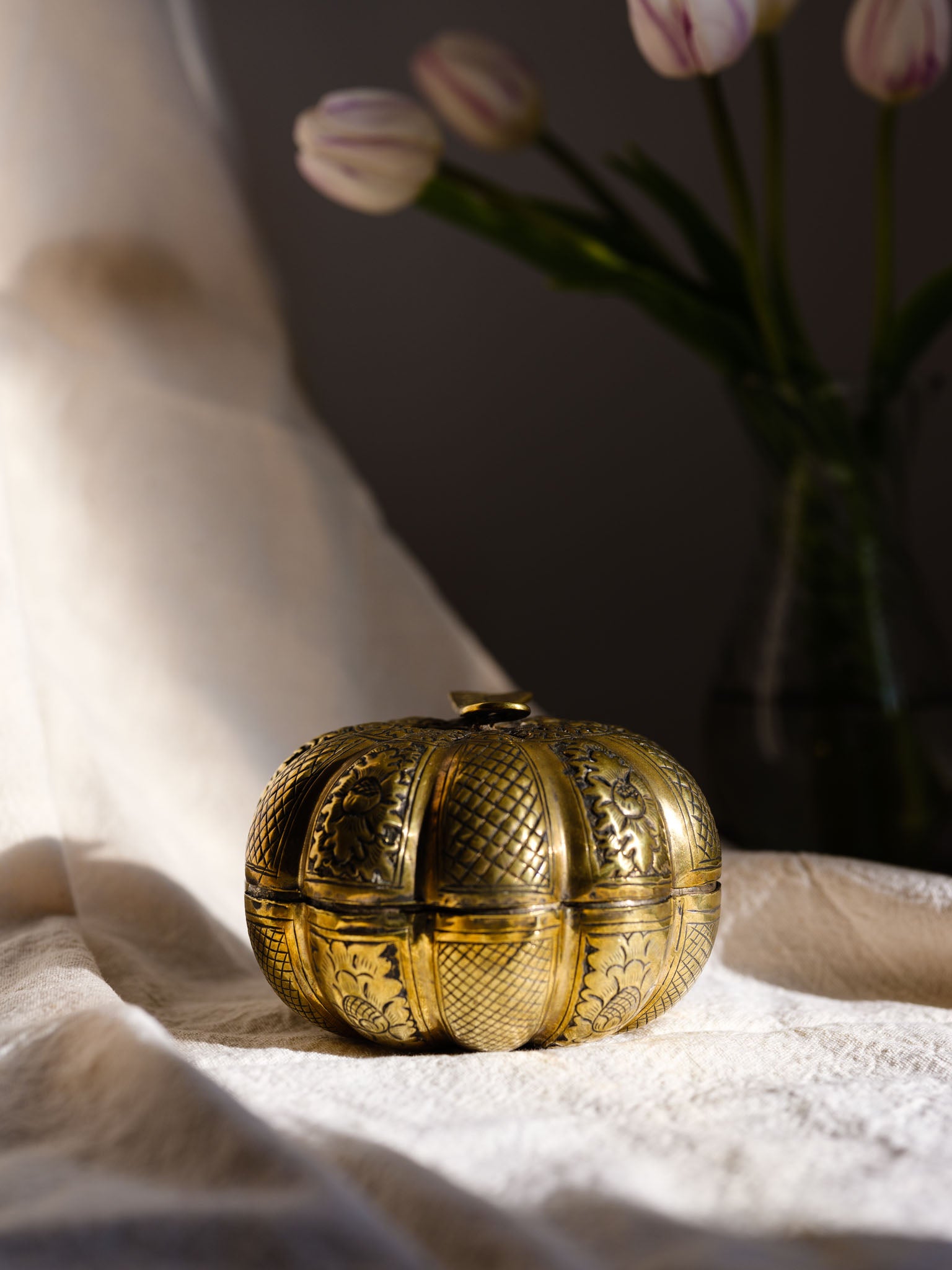 Vintage Burmese Hand-Crafted Gourd Pumpkin Box