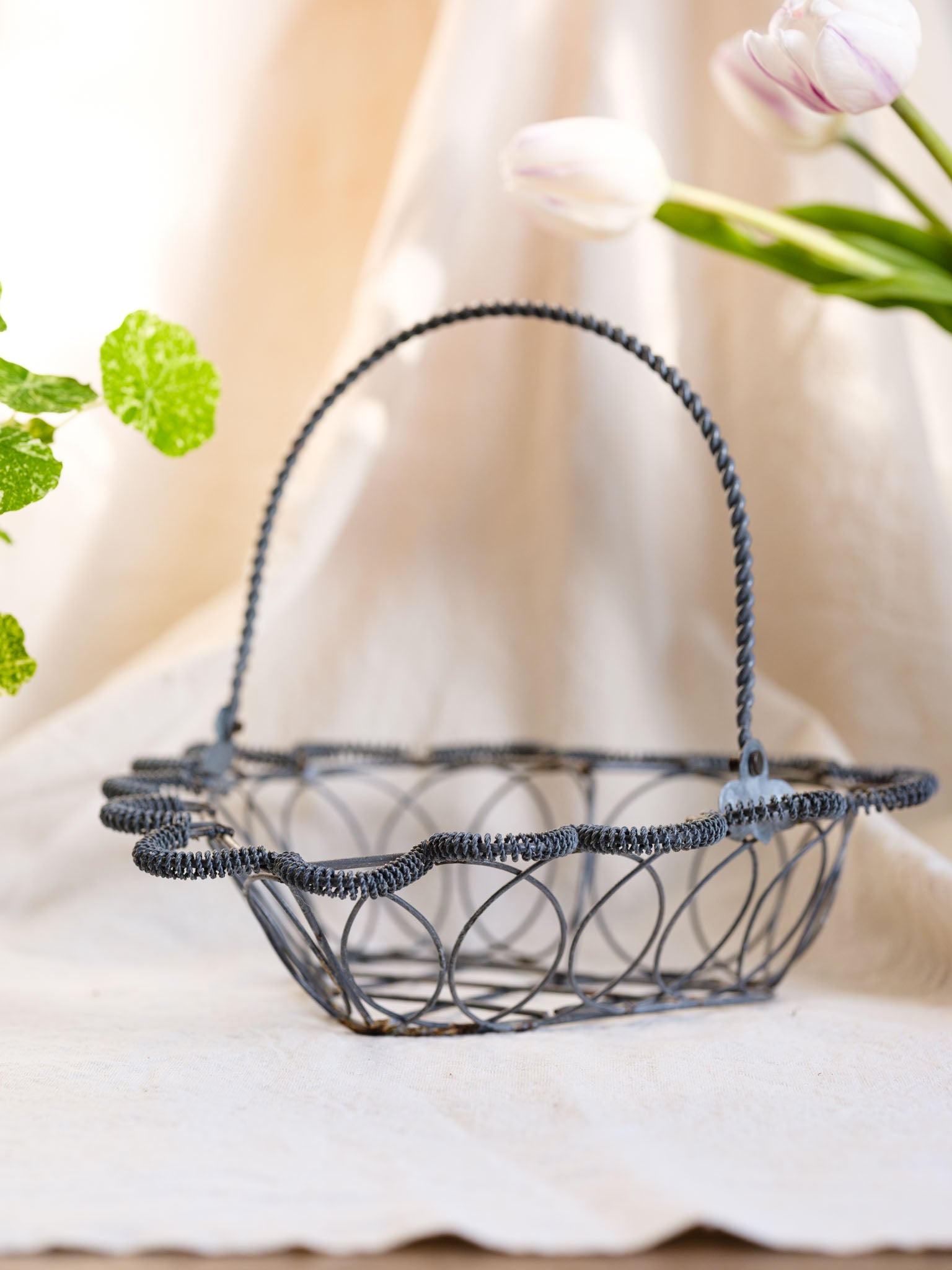 Vintage Wire Heart Shaped Basket With Handle
