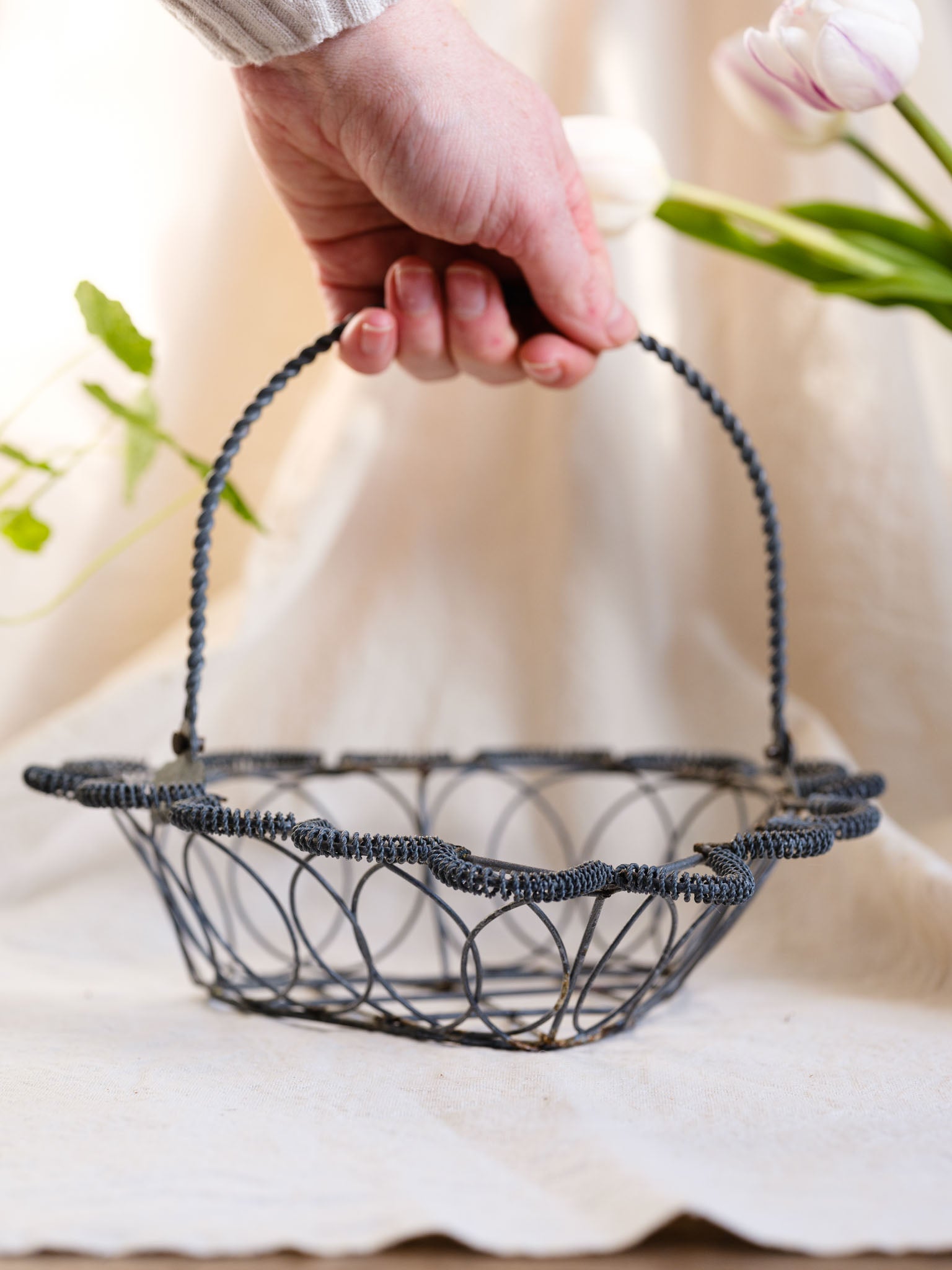 Vintage Wire Heart Shaped Basket With Handle