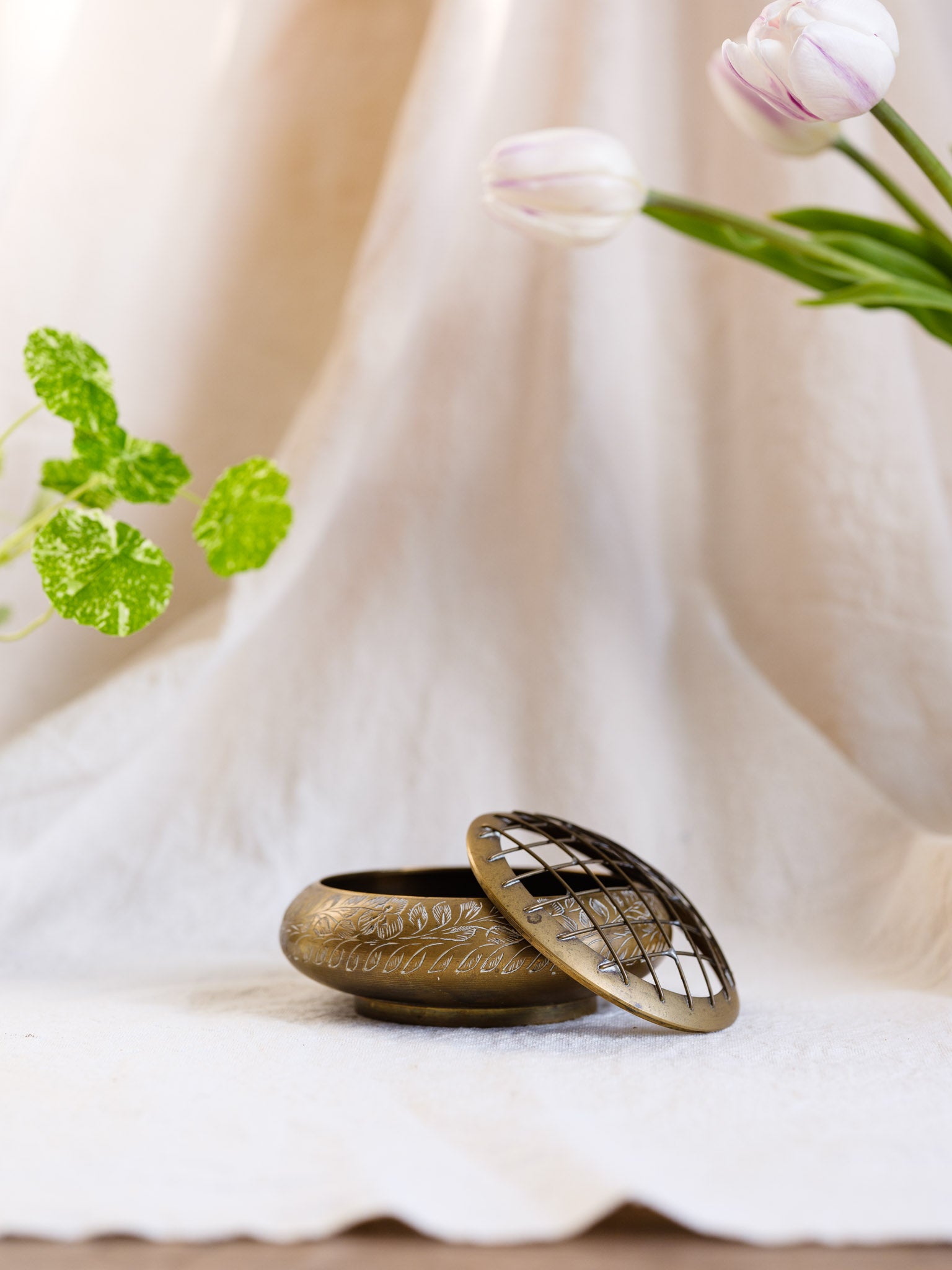 Vintage Etched Brass Vase with Frog