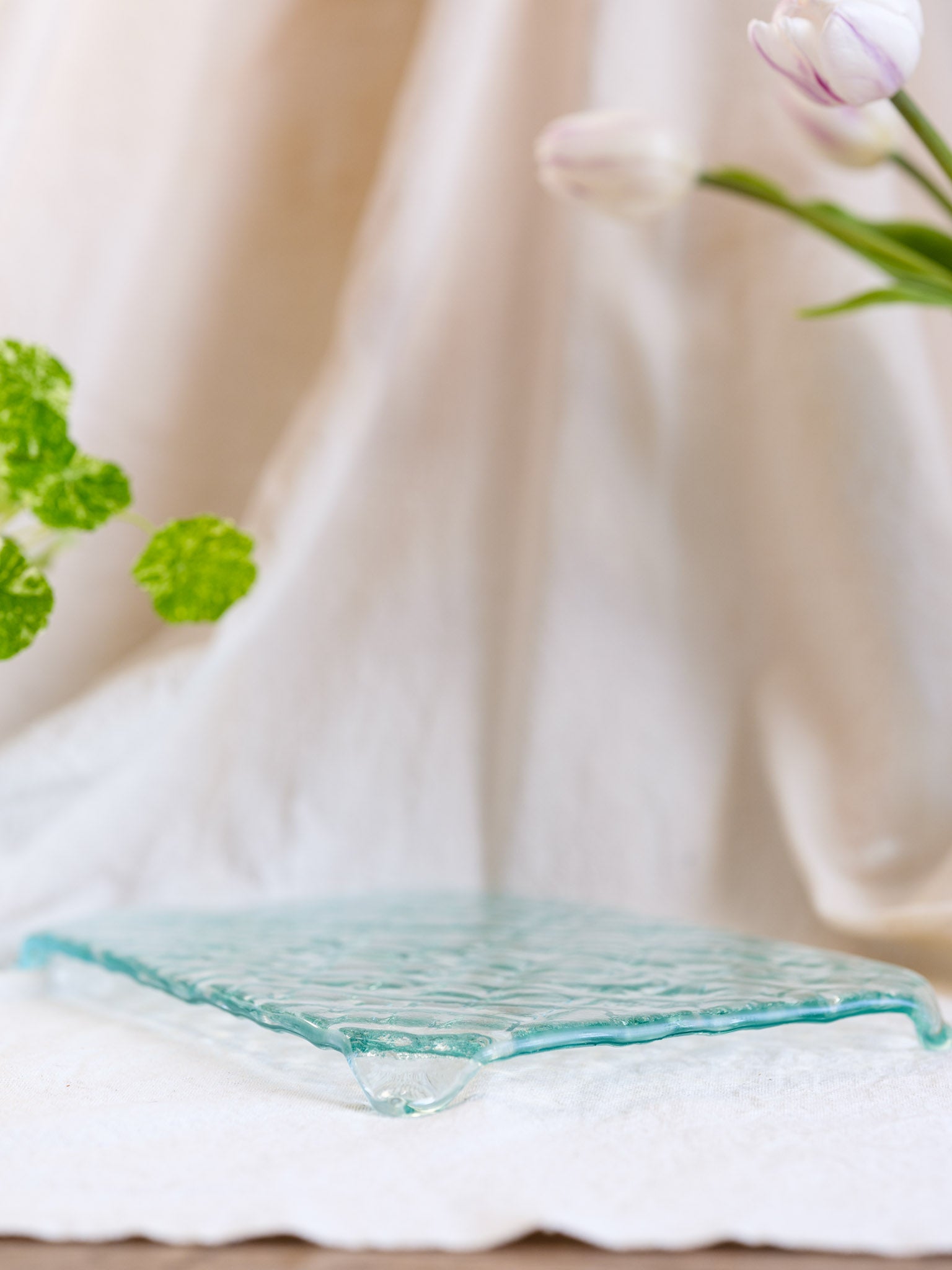 Recycled Glass Rectangular Footed Plate