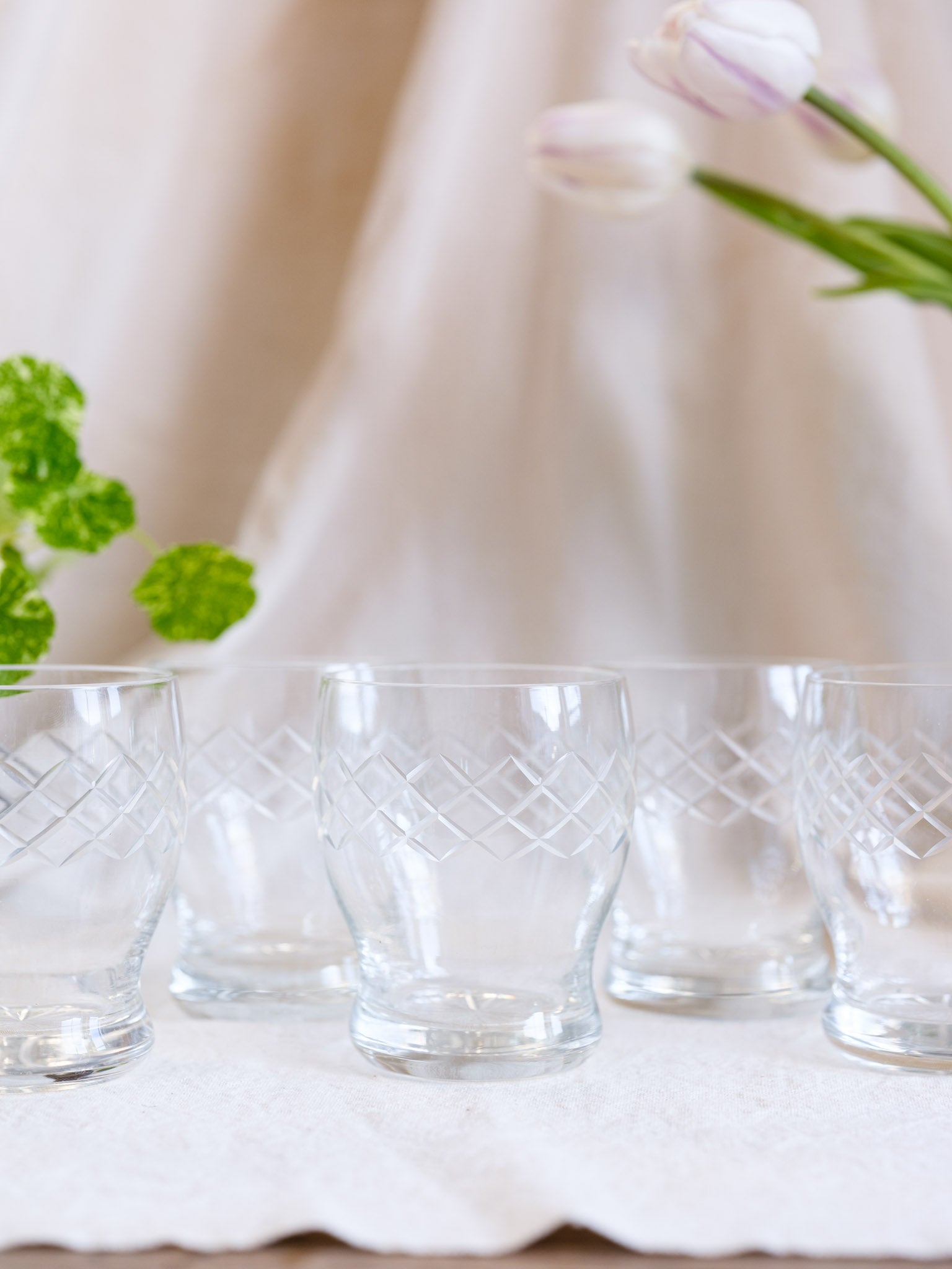 Cross Hatched Crystal Tumblers x5