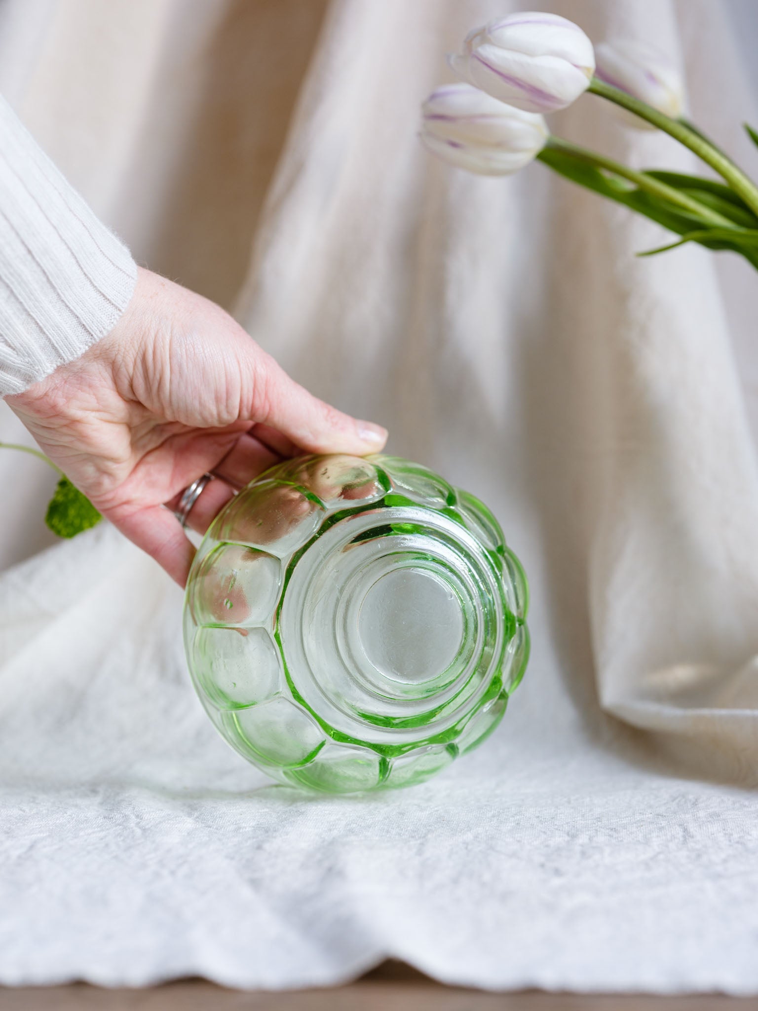 Emerald Green Crown Crystal Glass Jelly Mould - 1940s