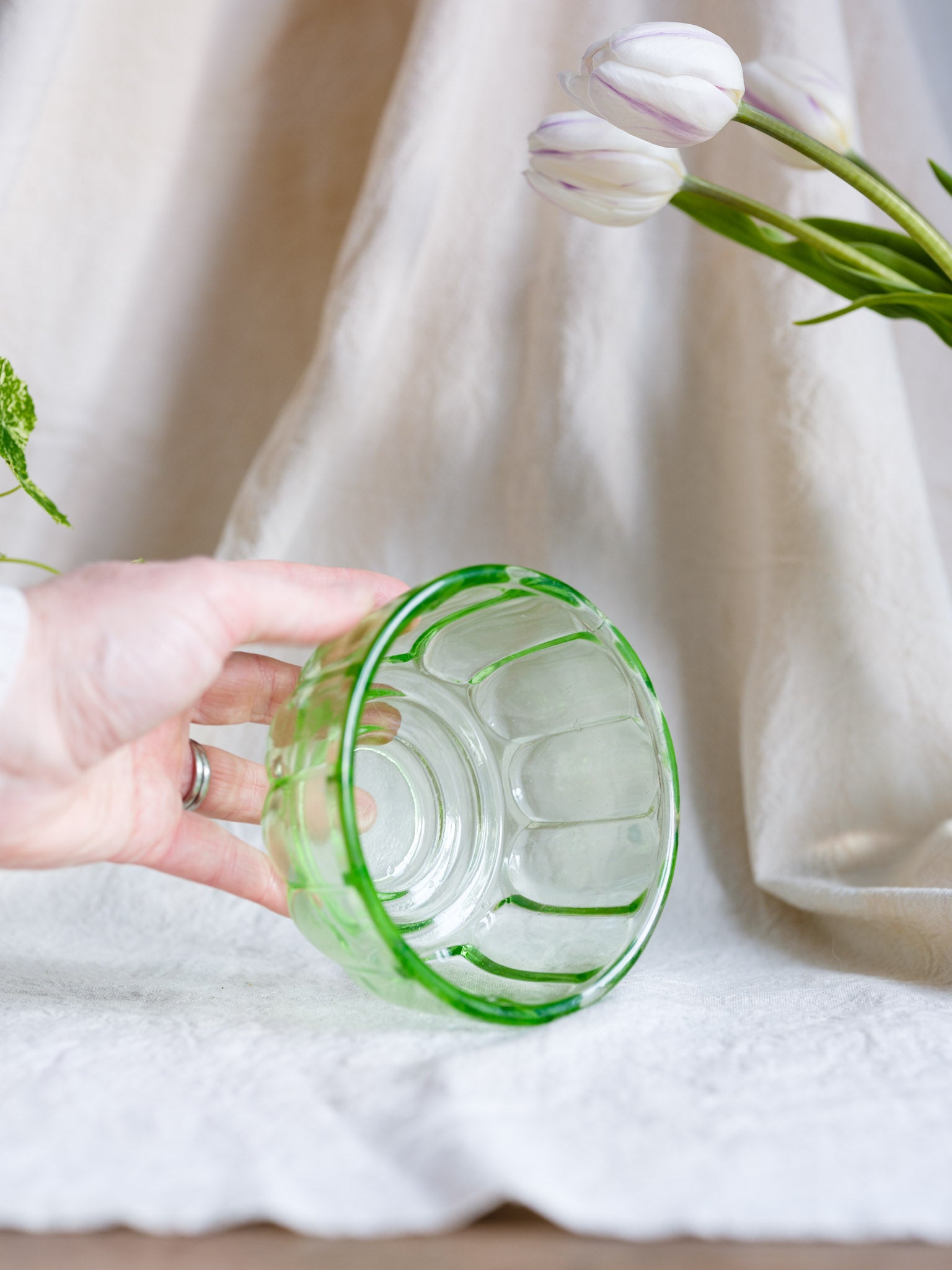 Emerald Green Crown Crystal Glass Jelly Mould - 1940s