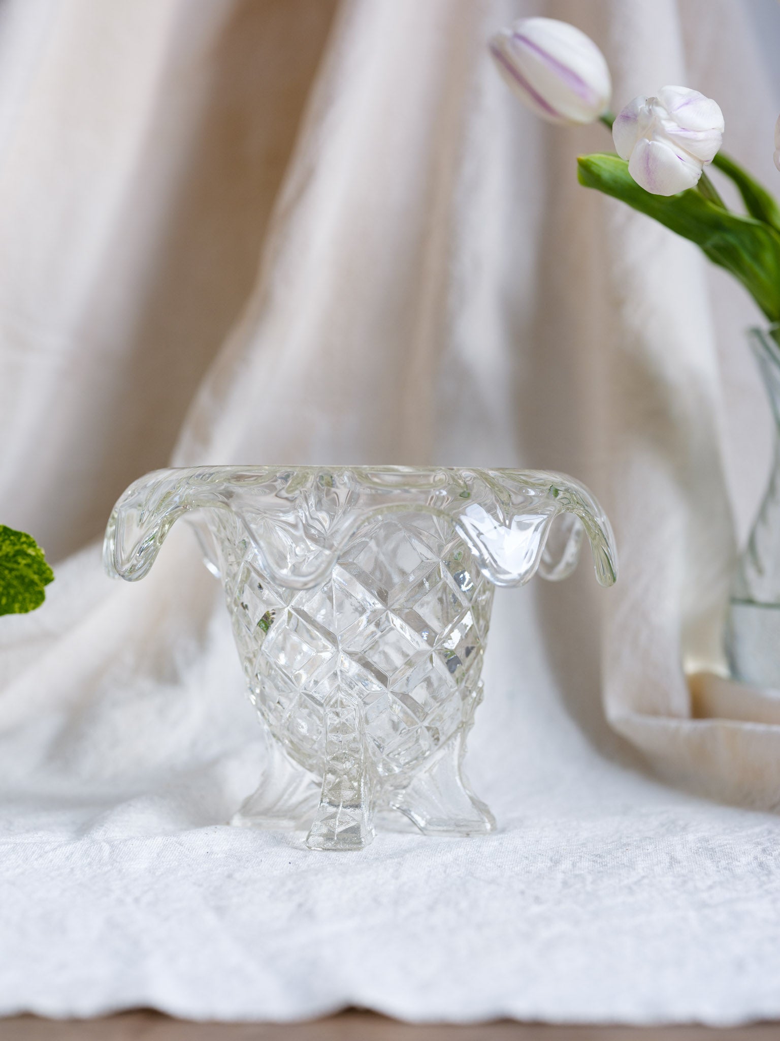 Pressed Glass Vase with Rolled Scalloped Rim