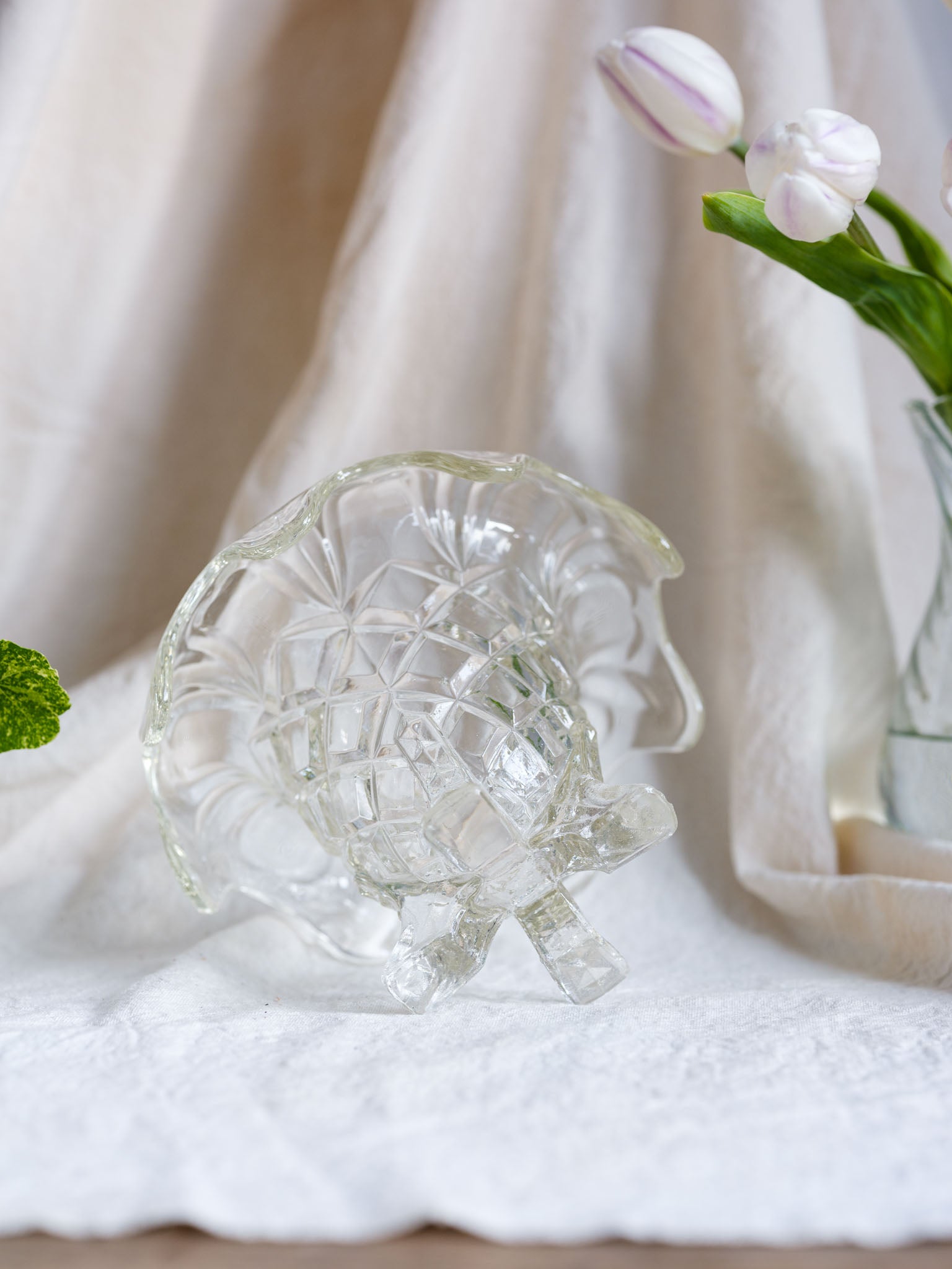 Pressed Glass Vase with Rolled Scalloped Rim
