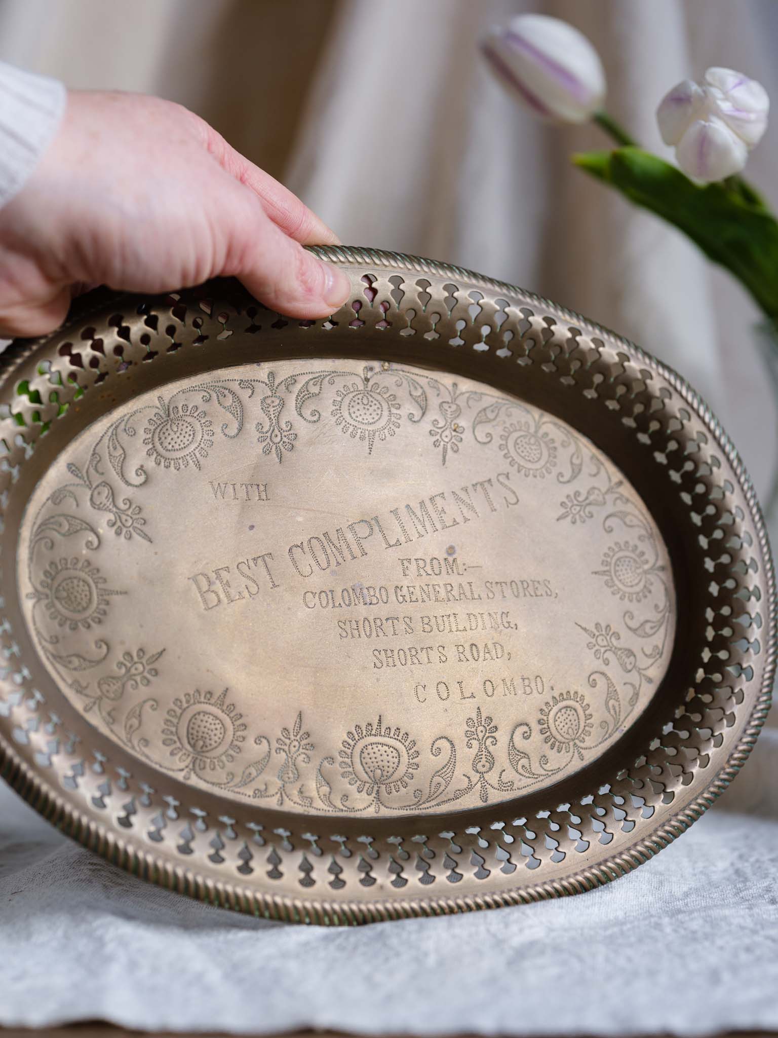 Vintage Hand-Engraved Presentation Tray - Colombo General Stores