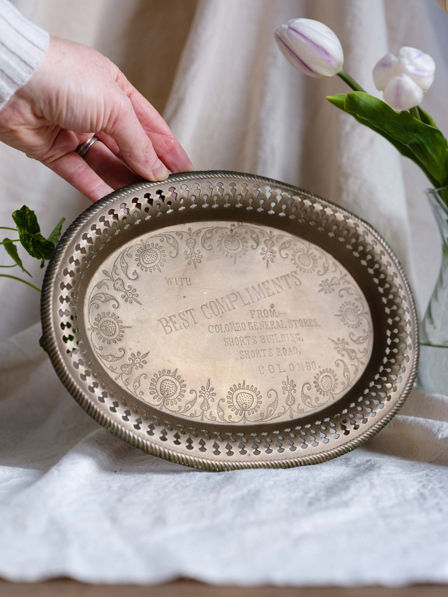 Vintage Hand-Engraved Presentation Tray - Colombo General Stores