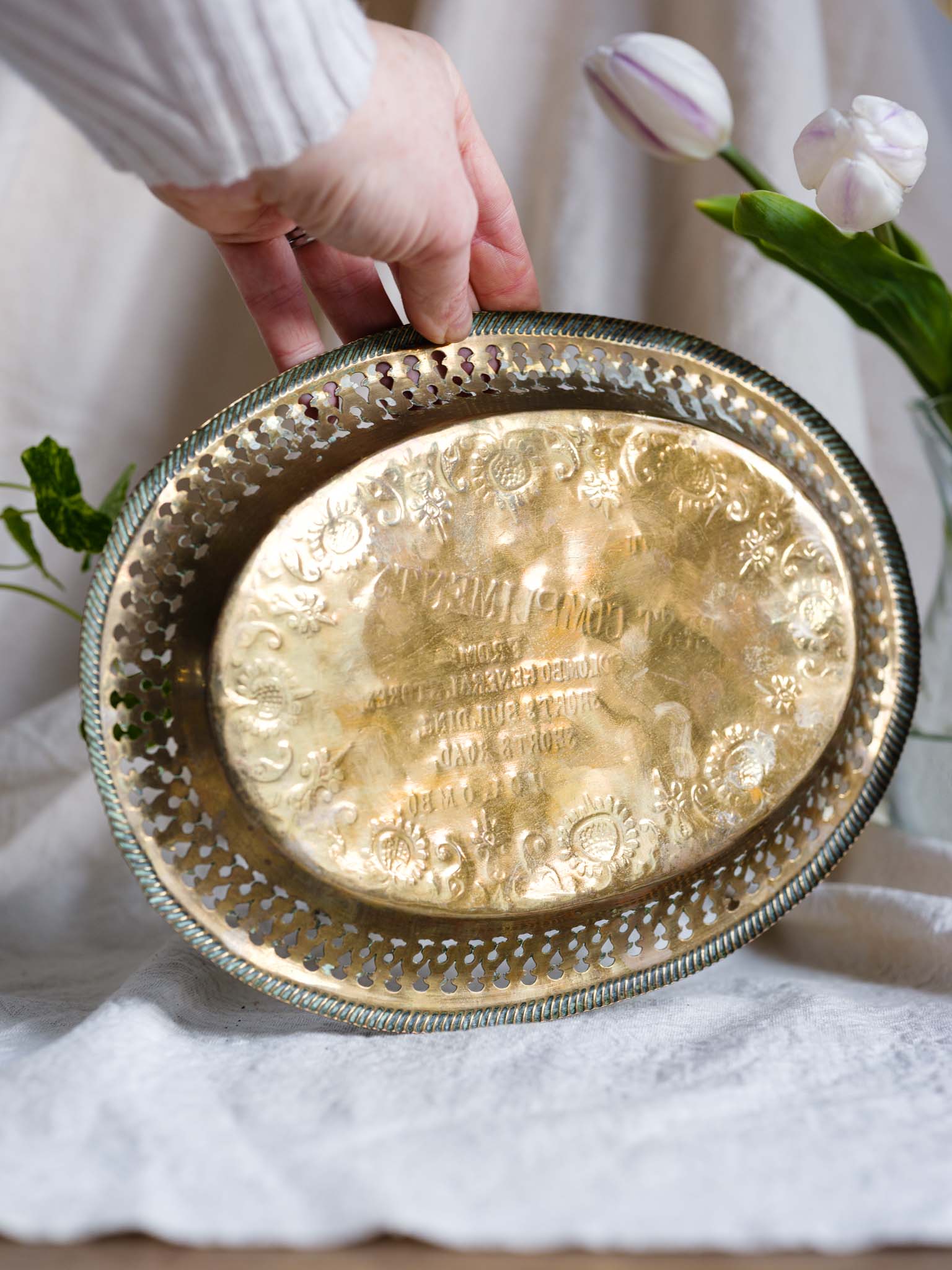 Vintage Hand-Engraved Presentation Tray - Colombo General Stores