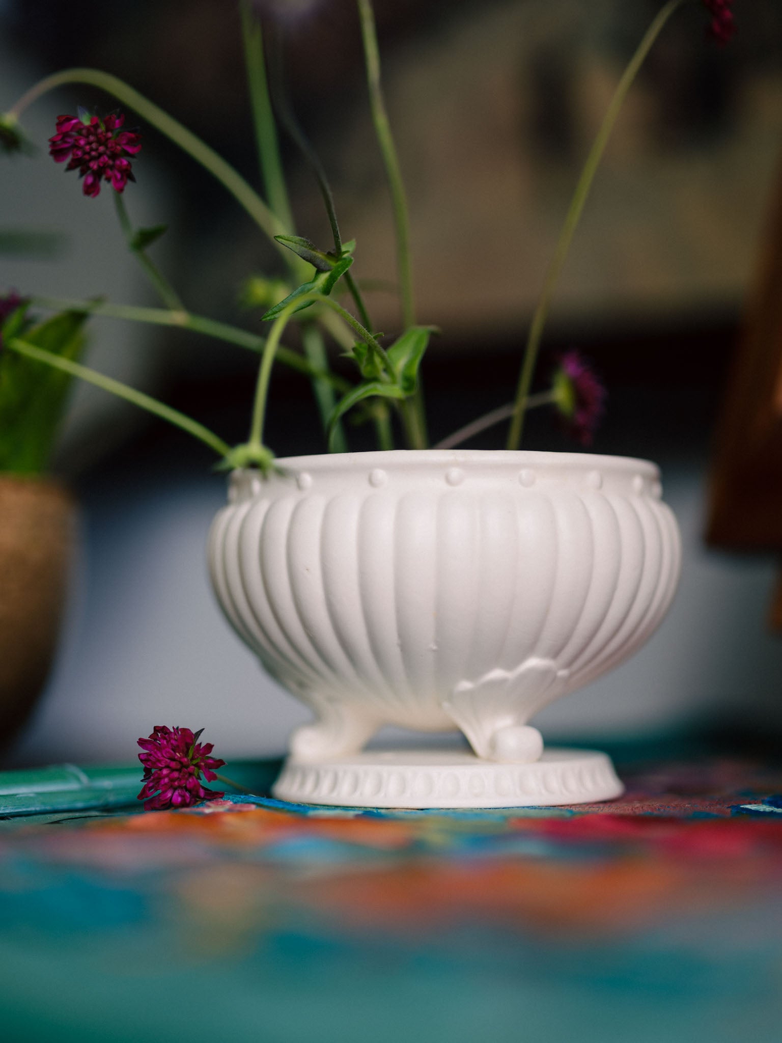 Vintage White Ceramic Footed Vase by Relpo (Japan)