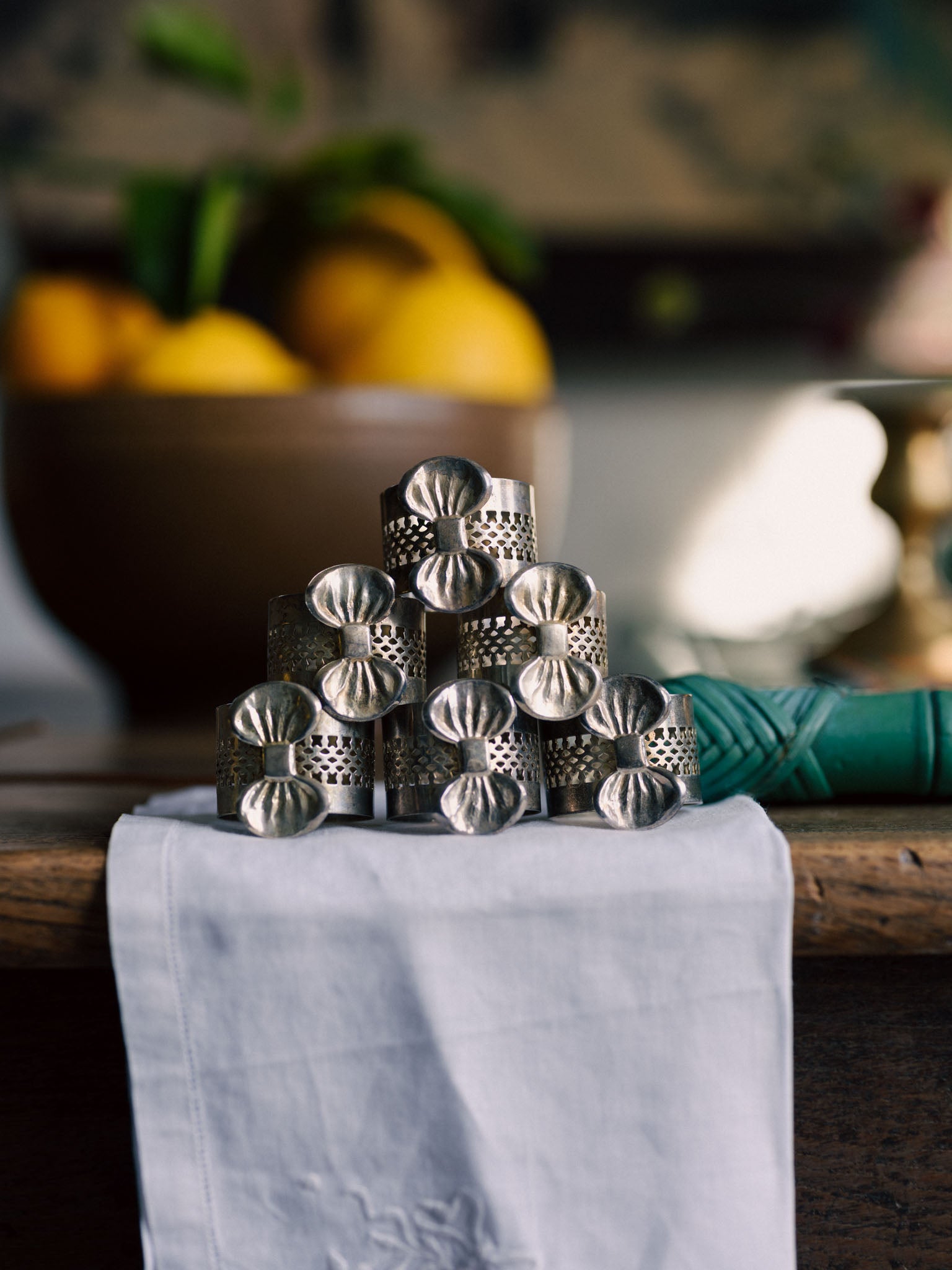 Set of 6 Vintage Silver-Plated Napkin Rings - Victorian Style with Bows