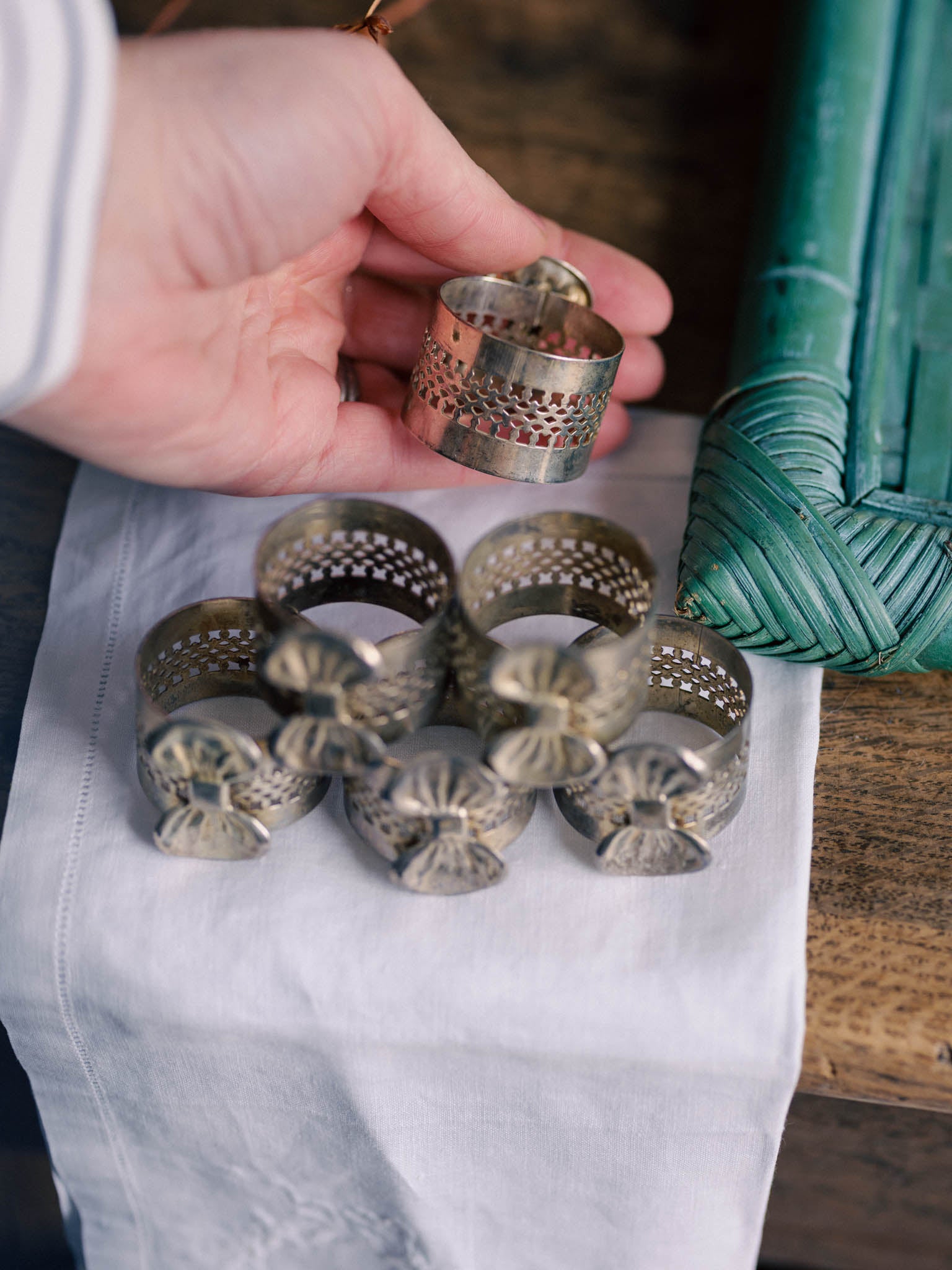 Set of 6 Vintage Silver-Plated Napkin Rings - Victorian Style with Bows