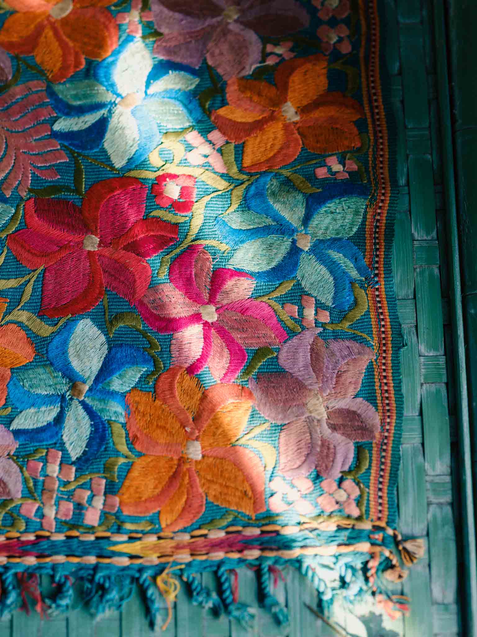 Vintage Mexican Embroidered Floral Textile - Wall Hanging or Table Mat