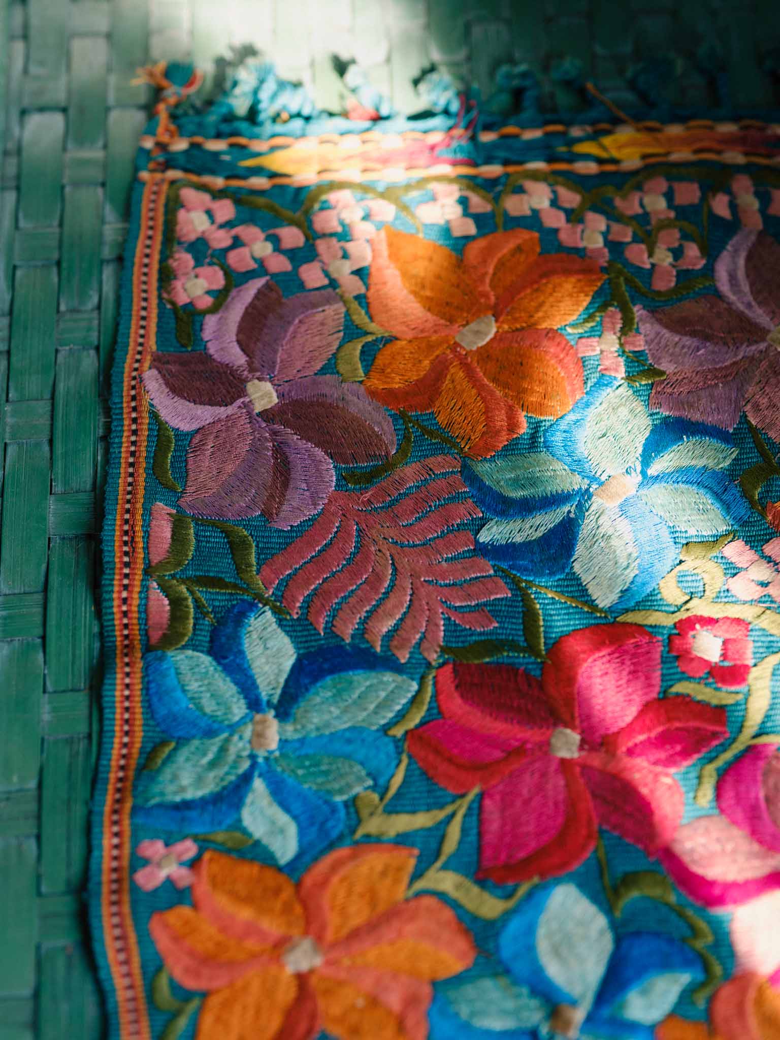 Vintage Mexican Embroidered Floral Textile - Wall Hanging or Table Mat