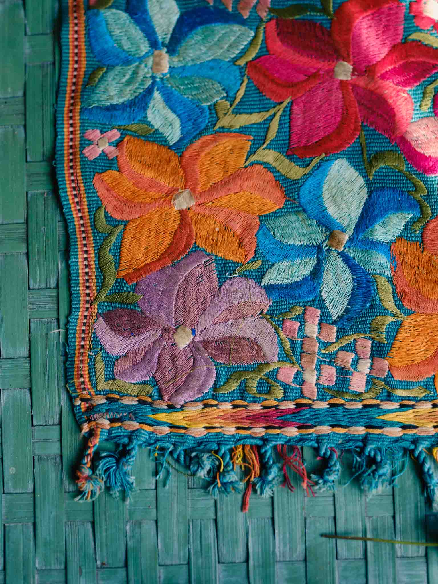 Vintage Mexican Embroidered Floral Textile - Wall Hanging or Table Mat