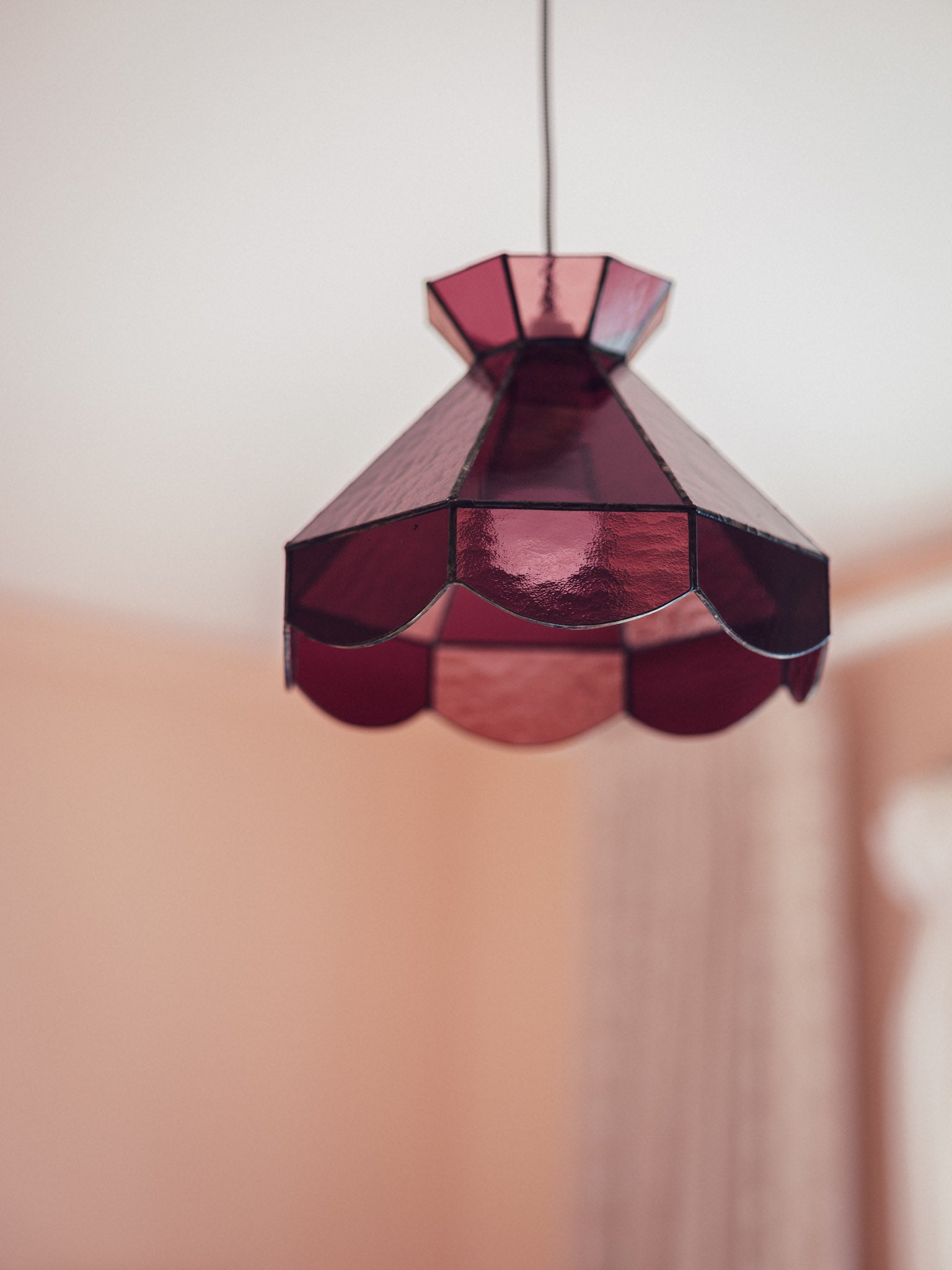 Vintage Pink Leadlight Glass Pendant Lightshade