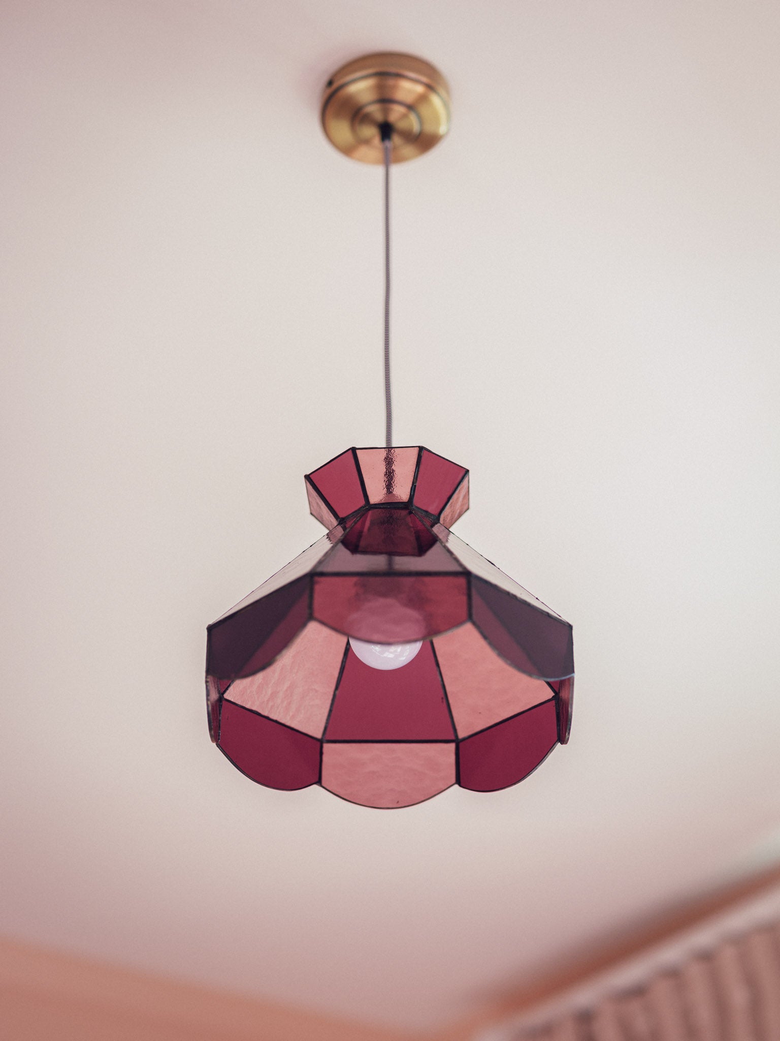 Vintage Pink Leadlight Glass Pendant Lightshade