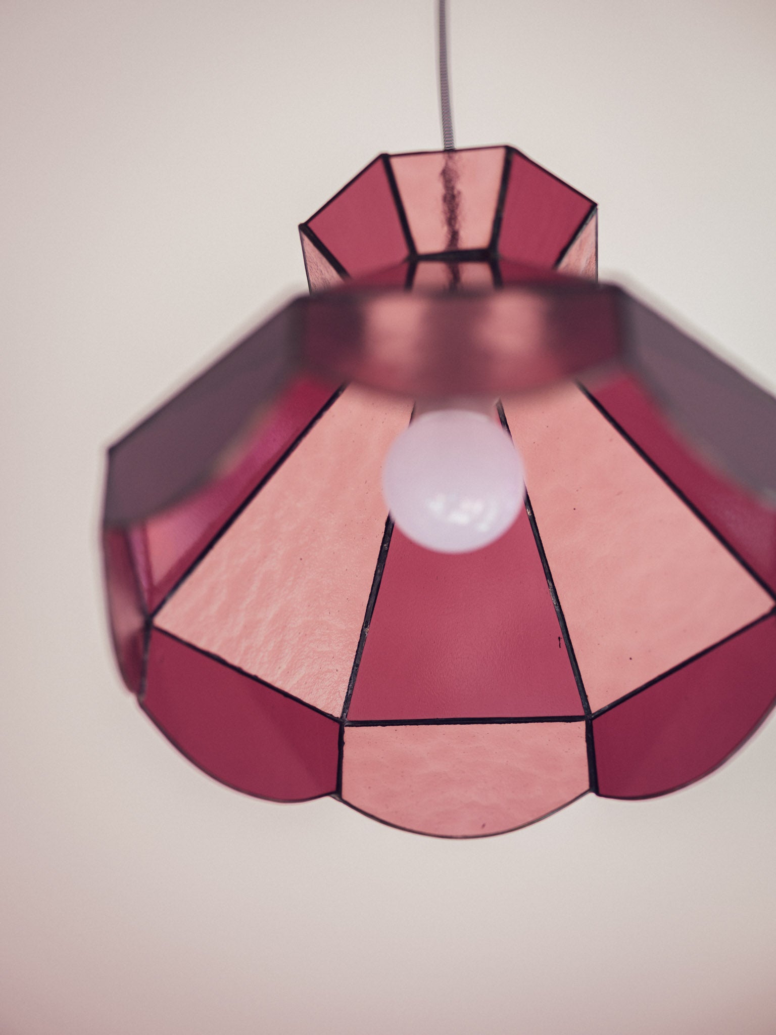Vintage Pink Leadlight Glass Pendant Lightshade