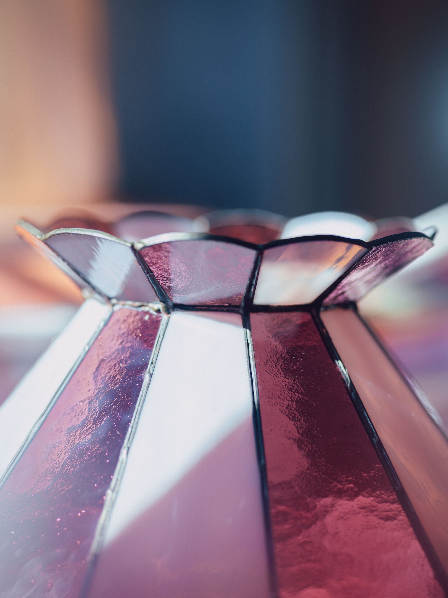 Large Vintage Pink Leadlight Glass Pendant Lightshade