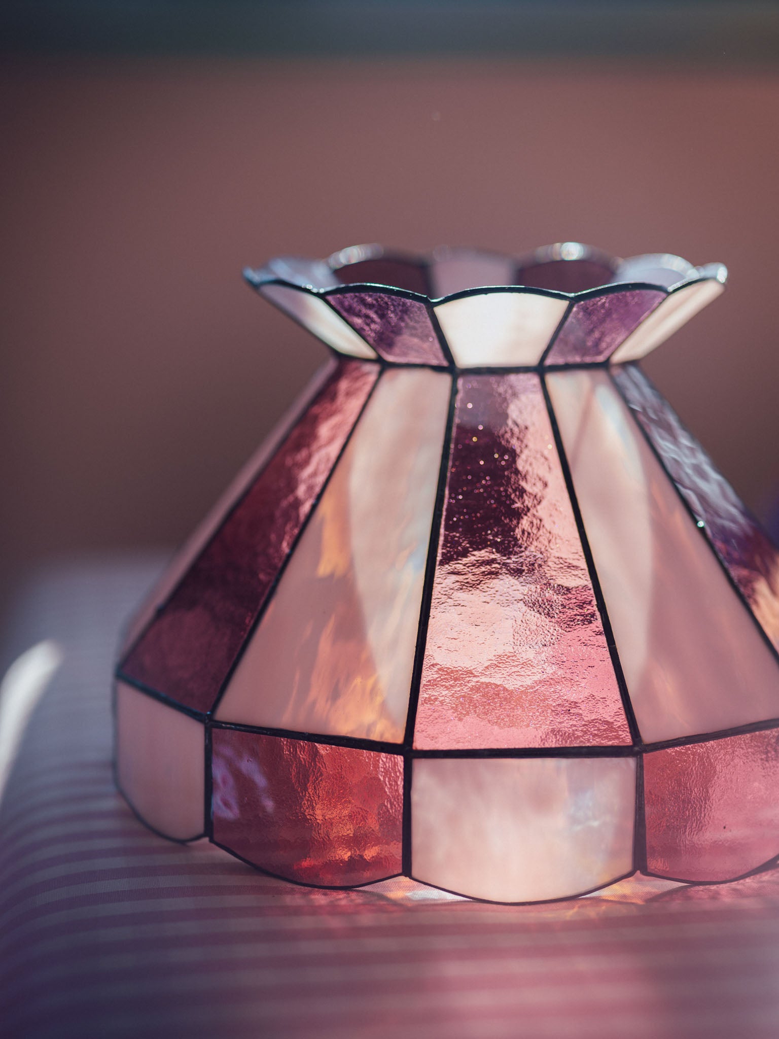Large Vintage Pink Leadlight Glass Pendant Lightshade