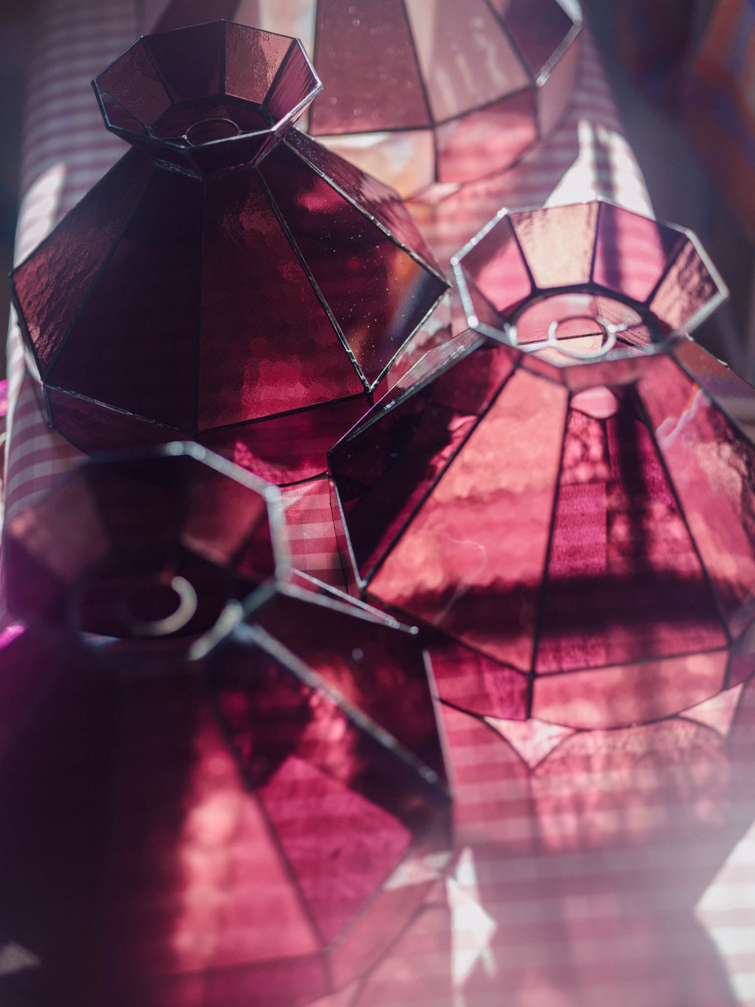 Vintage Pink Leadlight Glass Pendant Lightshade