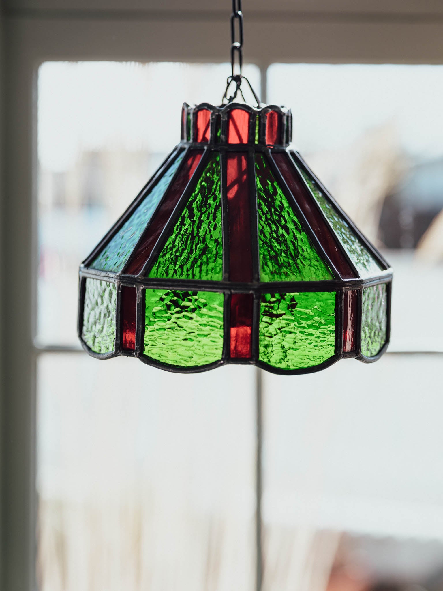 John Britten Vintage Red & Green Leadlight Glass Pendant Lightshade