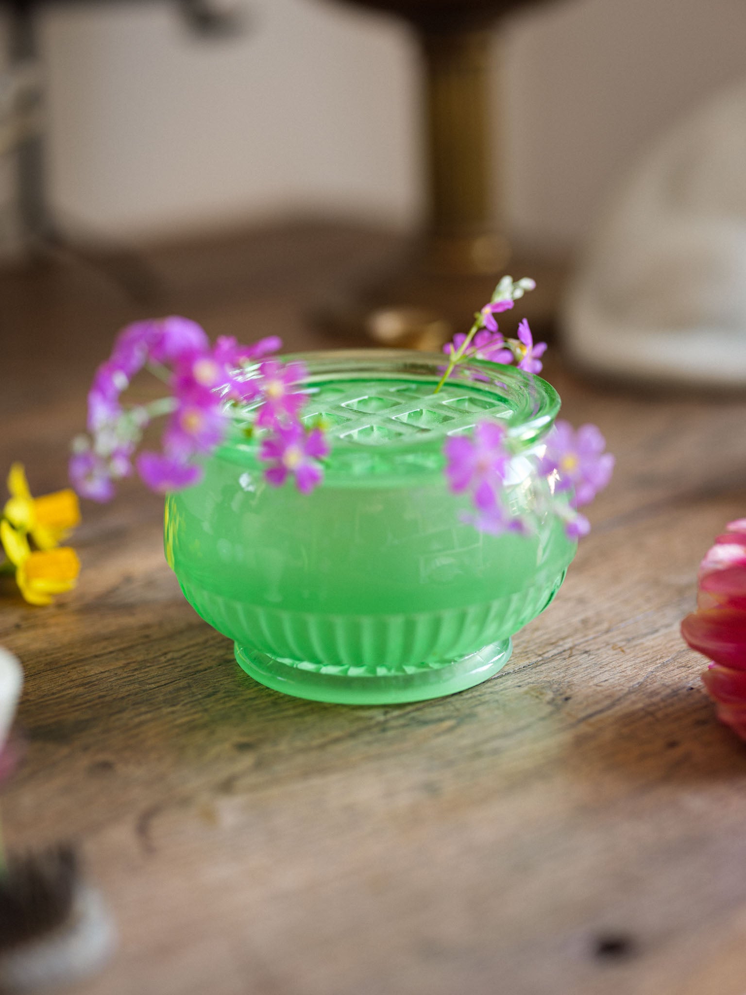 George Davidson Art Deco Green Cloud Glass Bowl w Grid