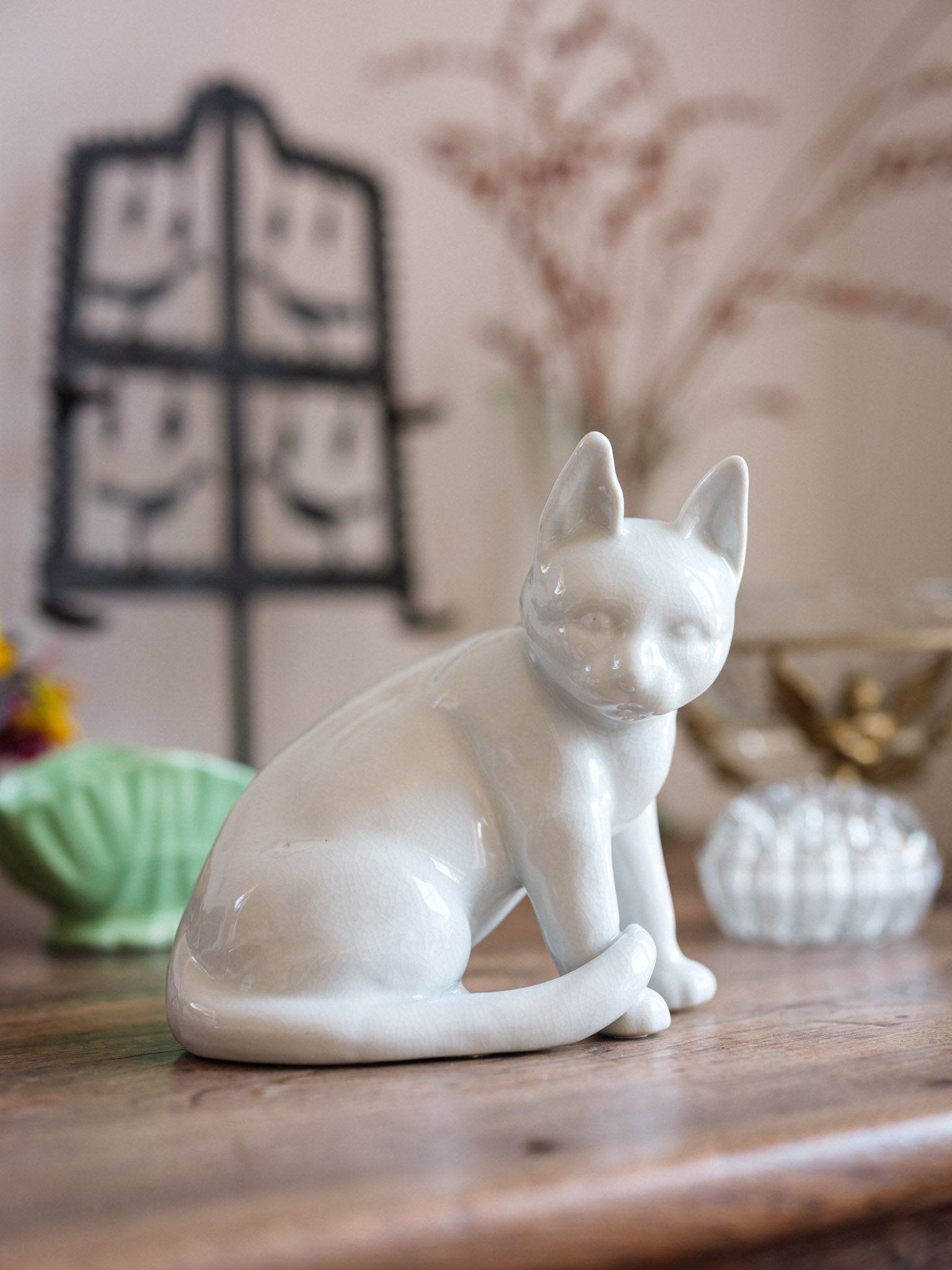 Large Crazed Ceramic Cat Figurine