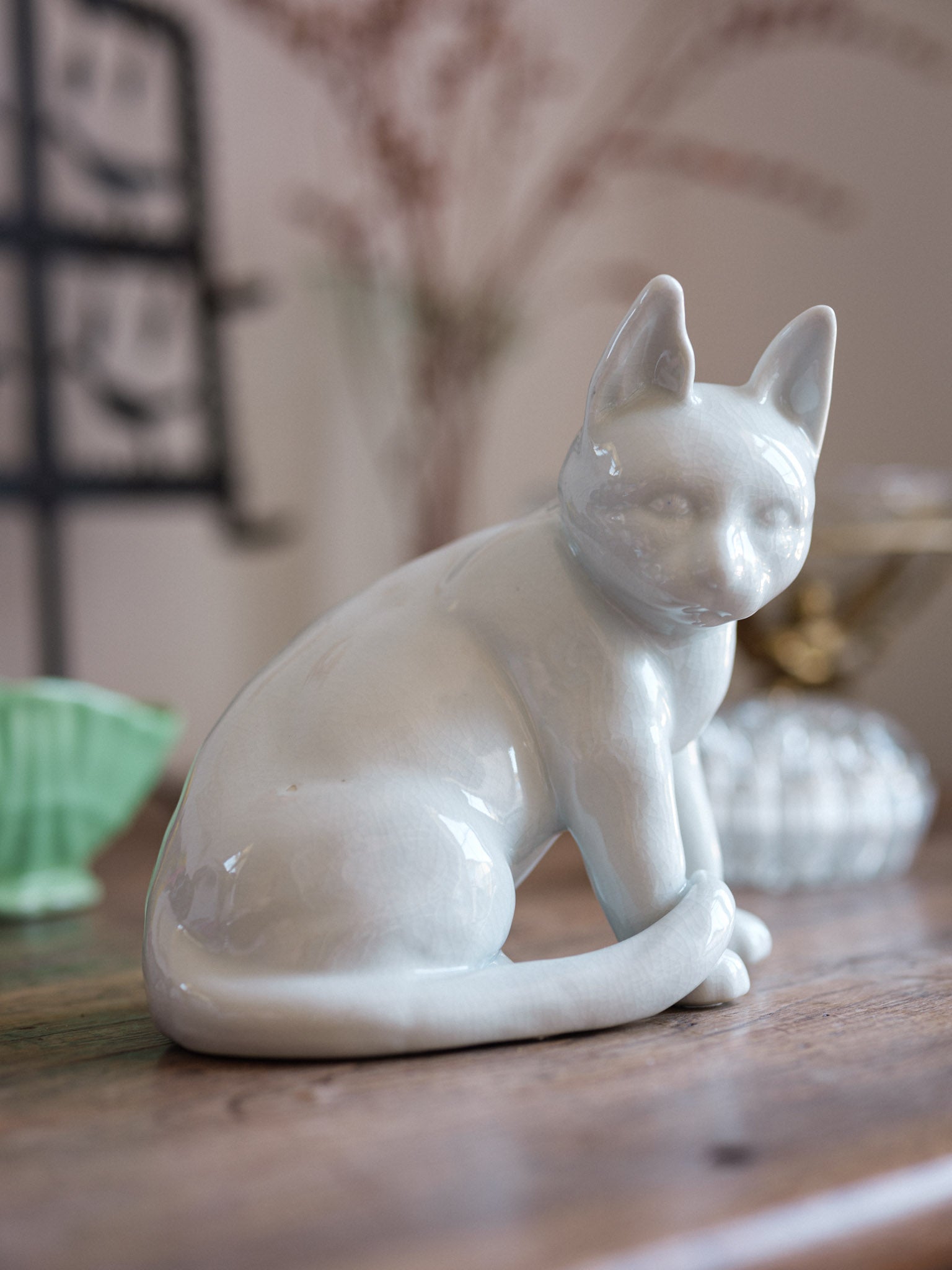 Large Crazed Ceramic Cat Figurine