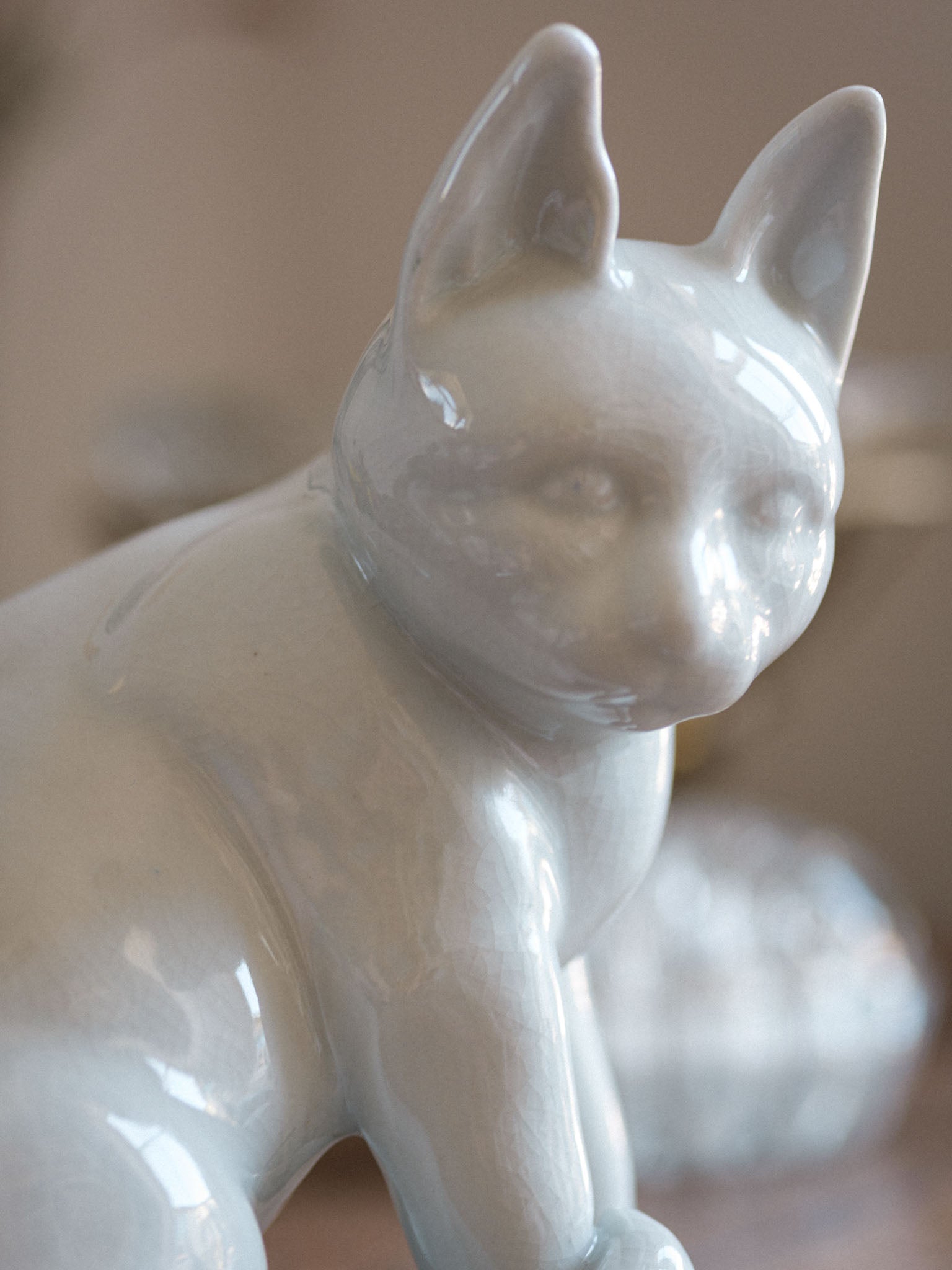 Large Crazed Ceramic Cat Figurine