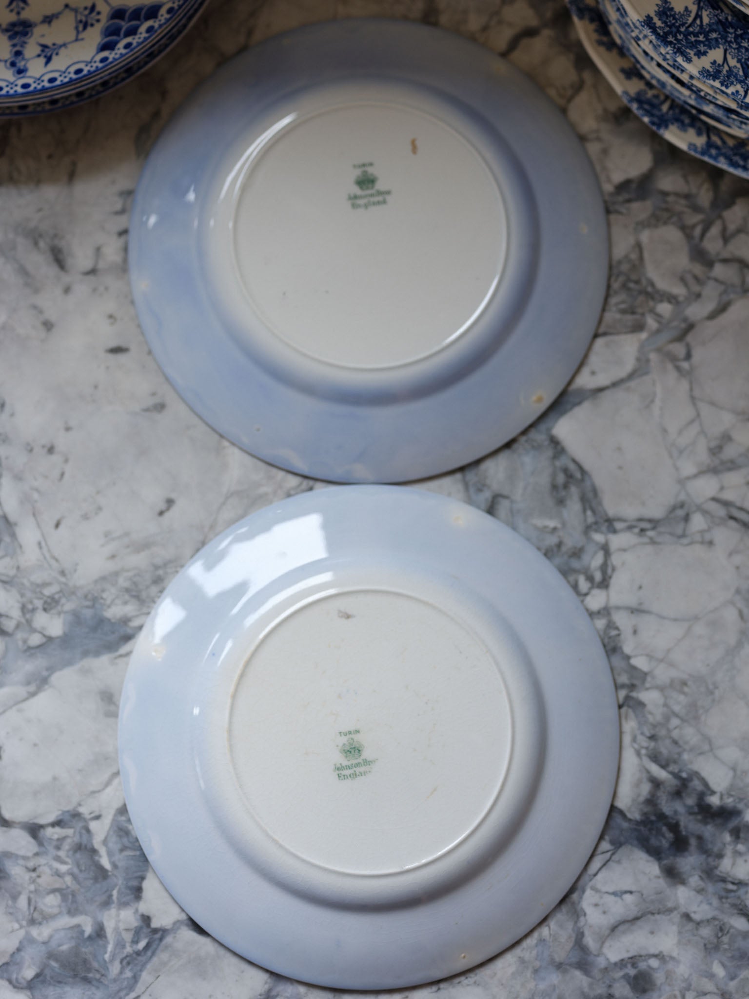Johnson Brothers Turin Flow Blue Dinner Plates – Vintage English Porcelain Set of 2