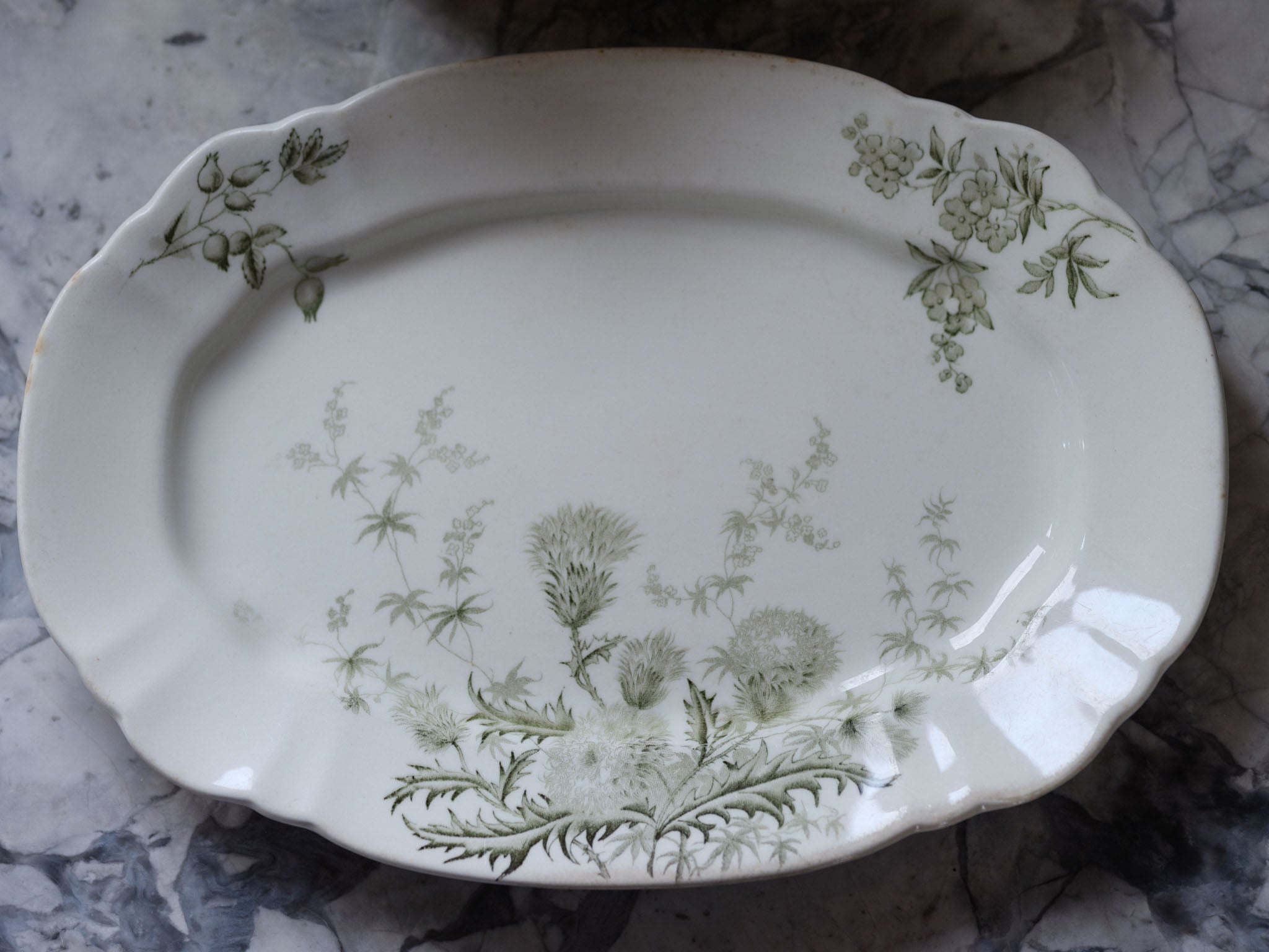 John Edwards Thistle Green Gray Platter & Gravy Boat – Vintage English Tableware
