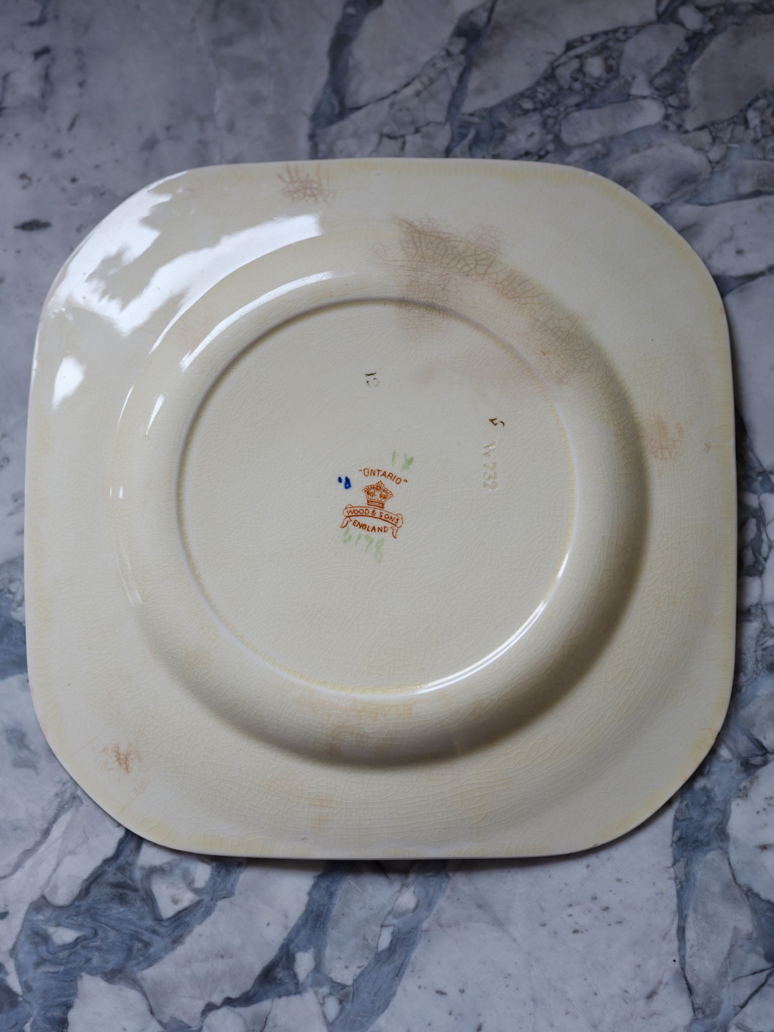 Wood & Sons Ontario Plate – Vintage English China with Cobalt Panels & Orange Floral 2