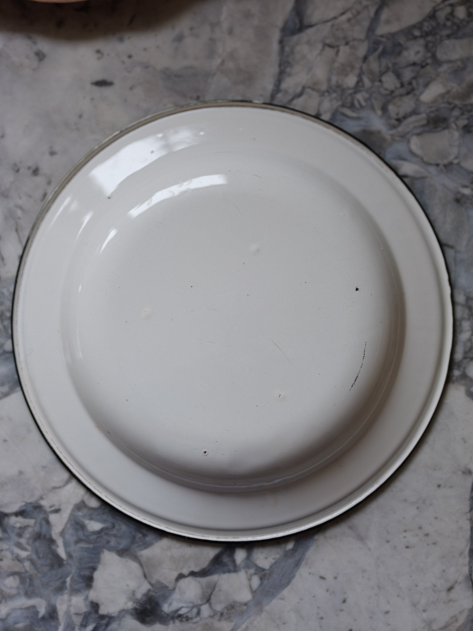 Vintage Enamel Plate with Floral Design – Yellow Rim