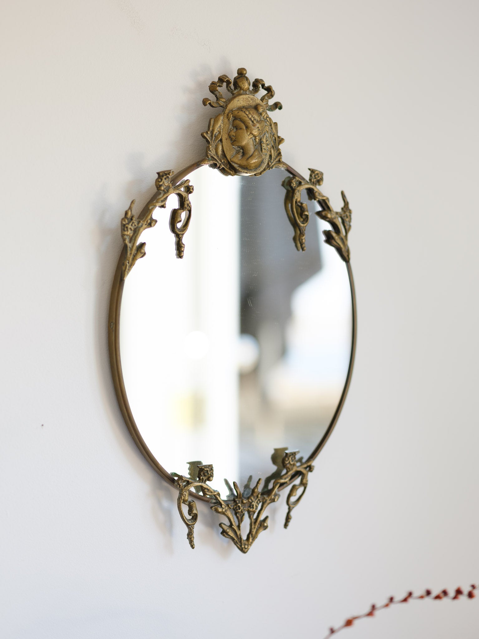 Vintage Rococo Revival Brass Wall Mirror
