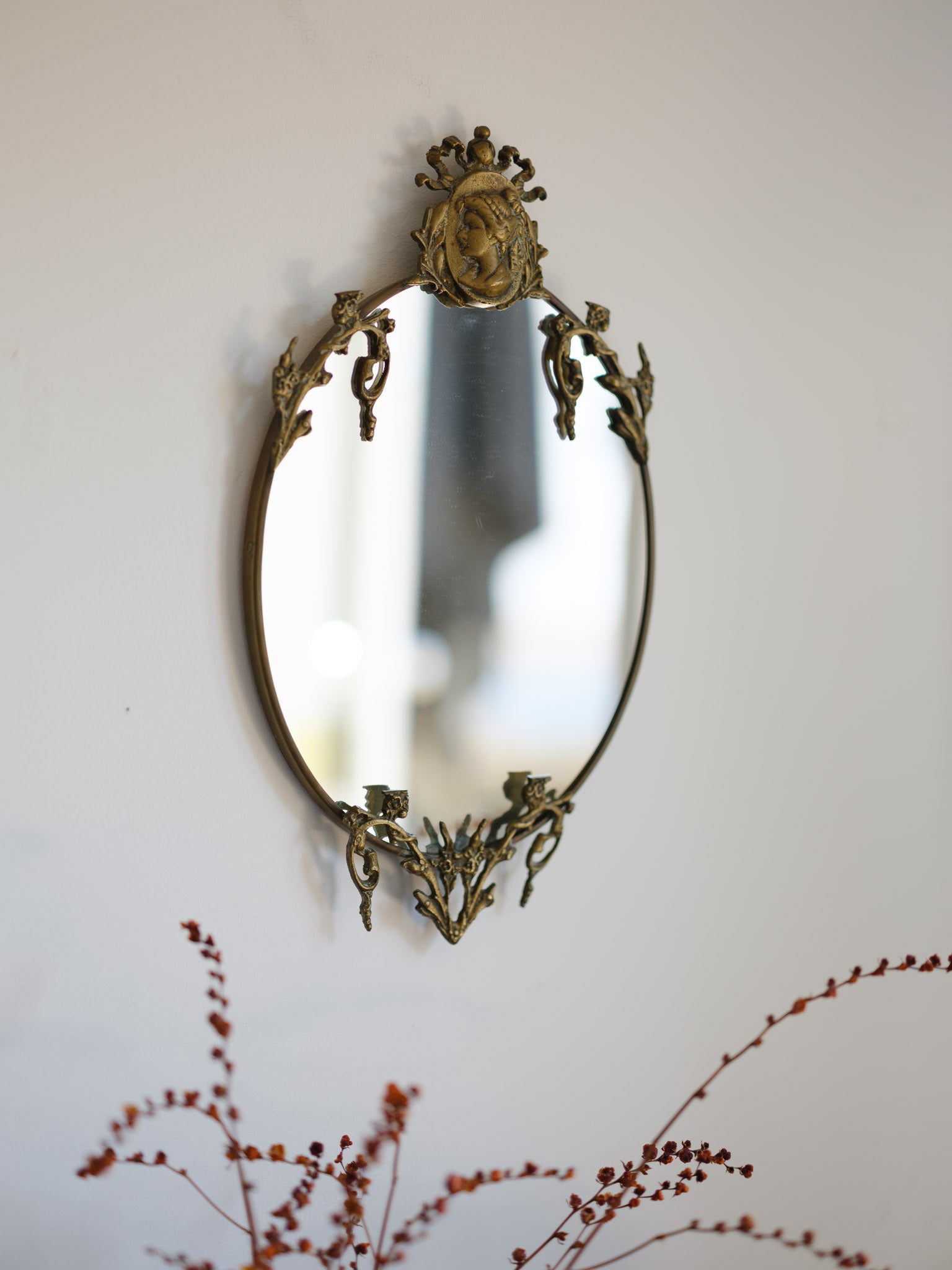 Vintage Rococo Revival Brass Wall Mirror