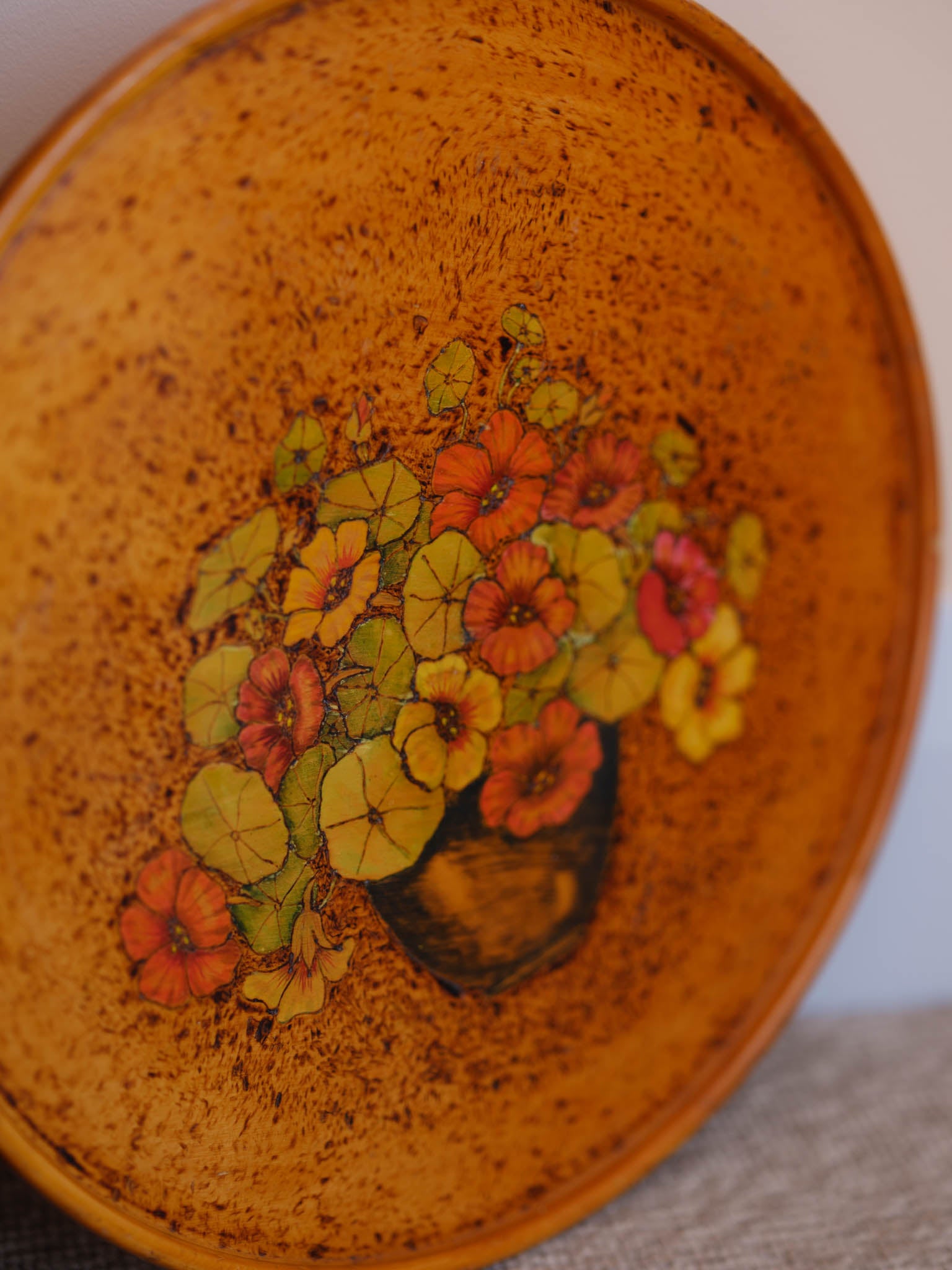 Nasturtiums - Handmade Folk Art Tray / Wall Hanging