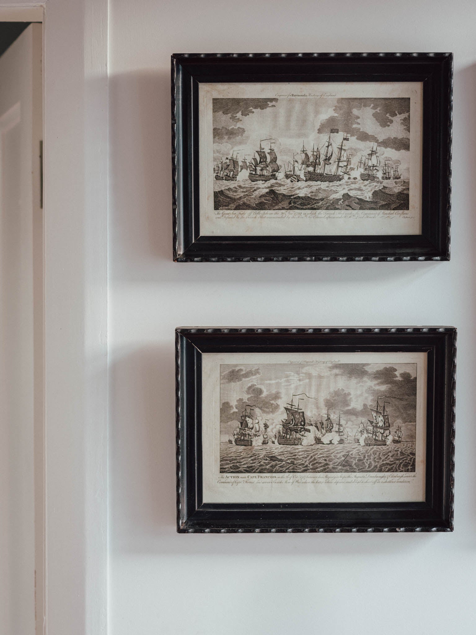 Pair of Vintage Sailing Ship Engravings - History of England Naval Battles (1757 & 1759)