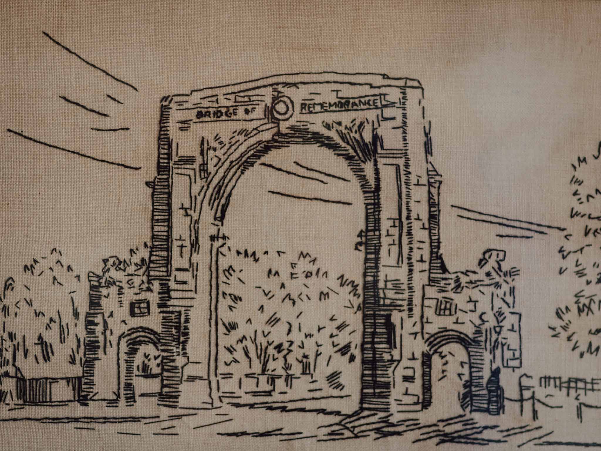 Bridge of Remembrance, Christchurch - Framed Needlwork on Linen