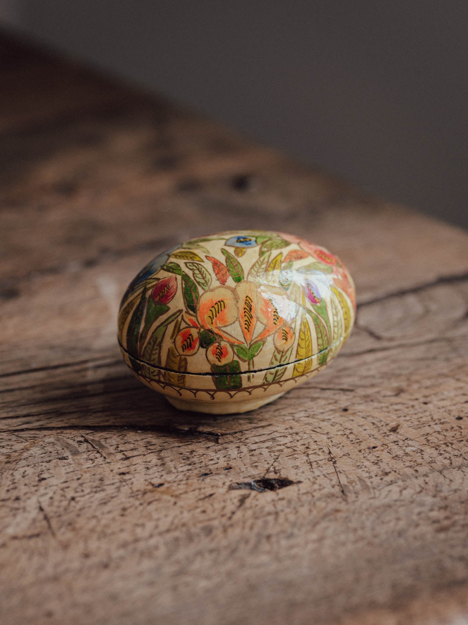 Hand-Painted Papier-Mâché Egg Trinket Box