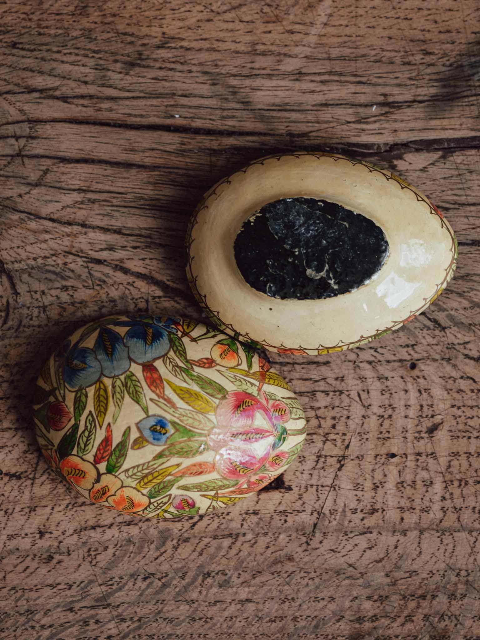 Hand-Painted Papier-Mâché Egg Trinket Box