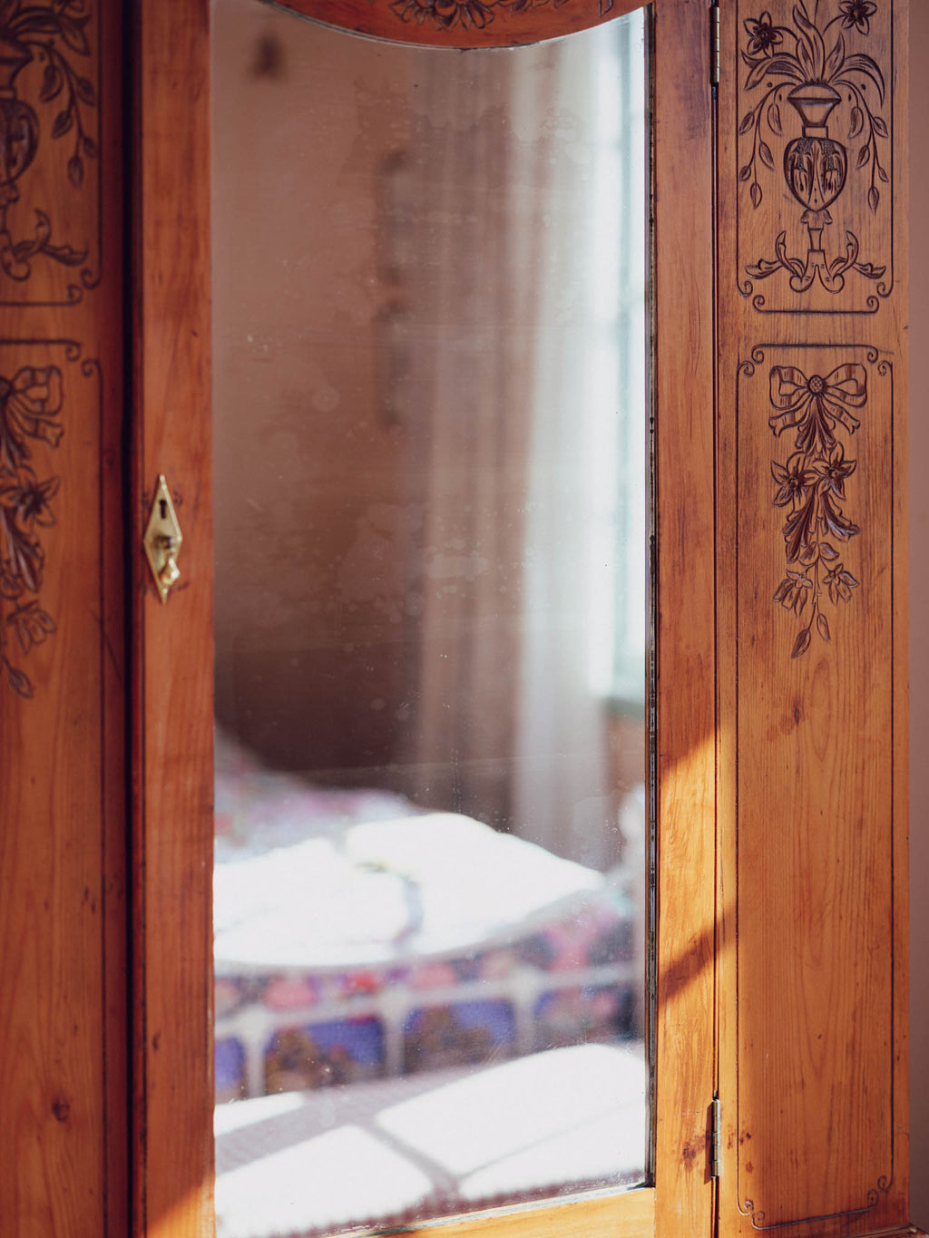 Bows & Florals - Antique Folk Art Cupboard w Drawers