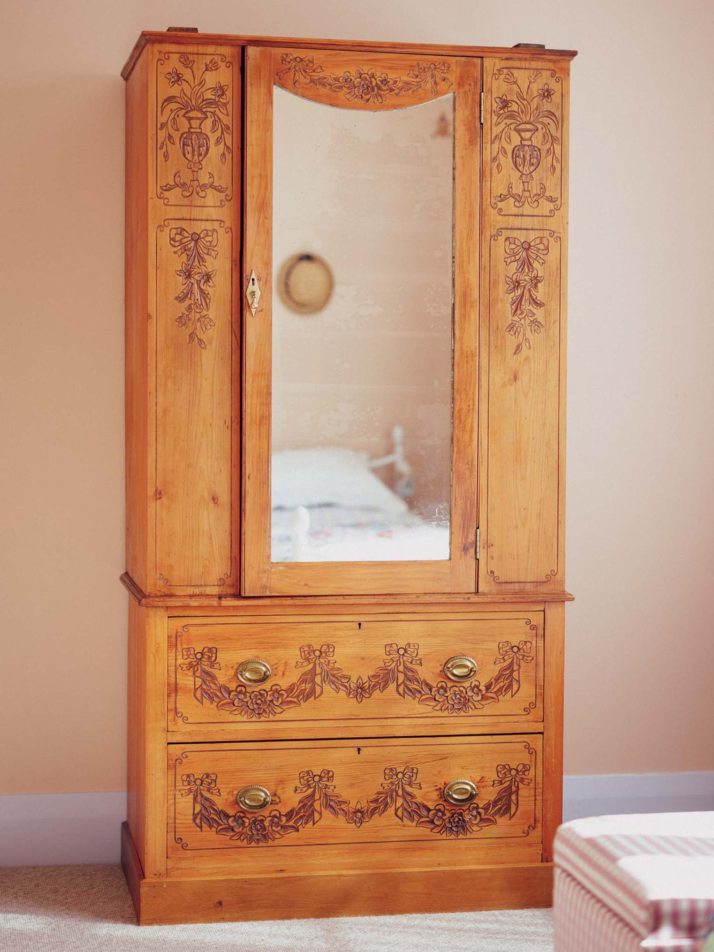 Bows & Florals - Antique Folk Art Cupboard w Drawers