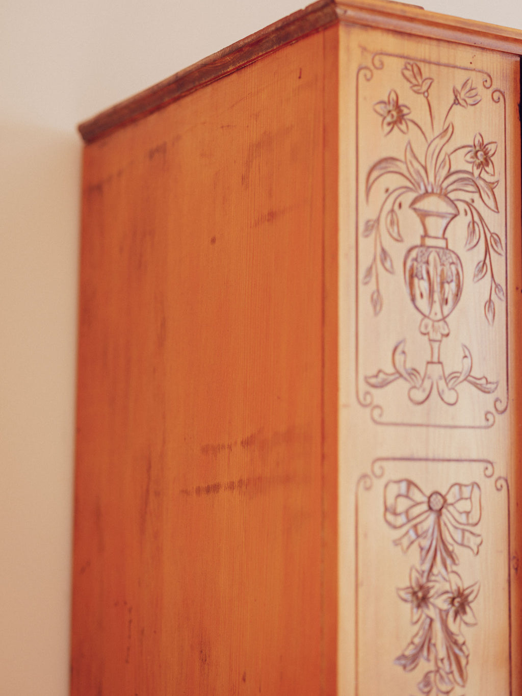Bows & Florals - Antique Folk Art Cupboard w Drawers