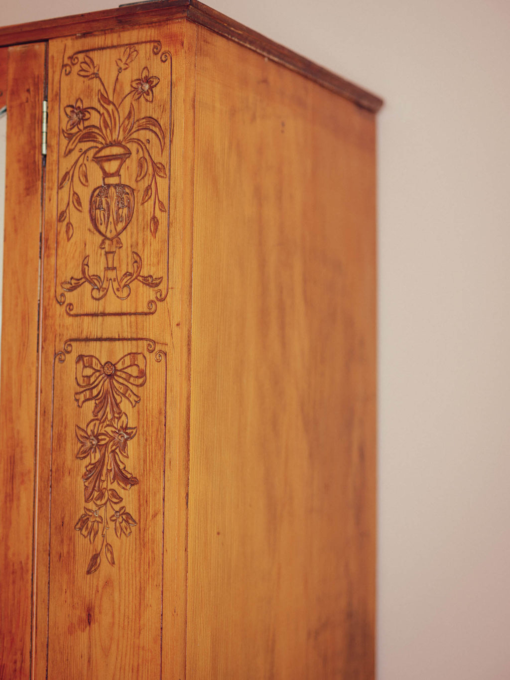 Bows & Florals - Antique Folk Art Cupboard w Drawers