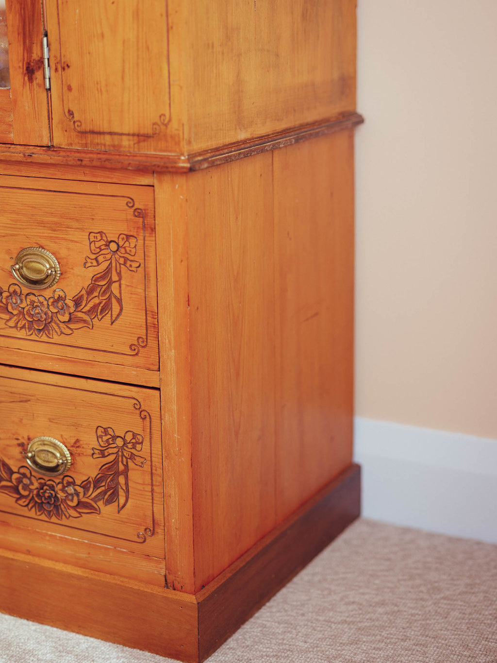 Bows & Florals - Antique Folk Art Cupboard w Drawers