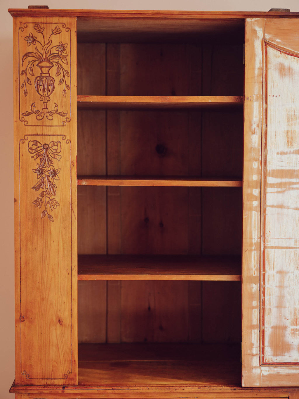 Bows & Florals - Antique Folk Art Cupboard w Drawers