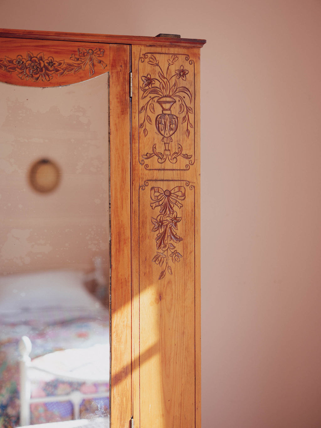 Bows & Florals - Antique Folk Art Cupboard w Drawers
